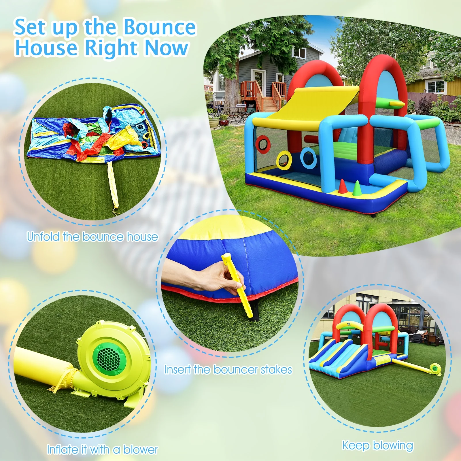 Inflatable Jumping Castle Bounce House, Dual Slides, 480W Blower - Image 9