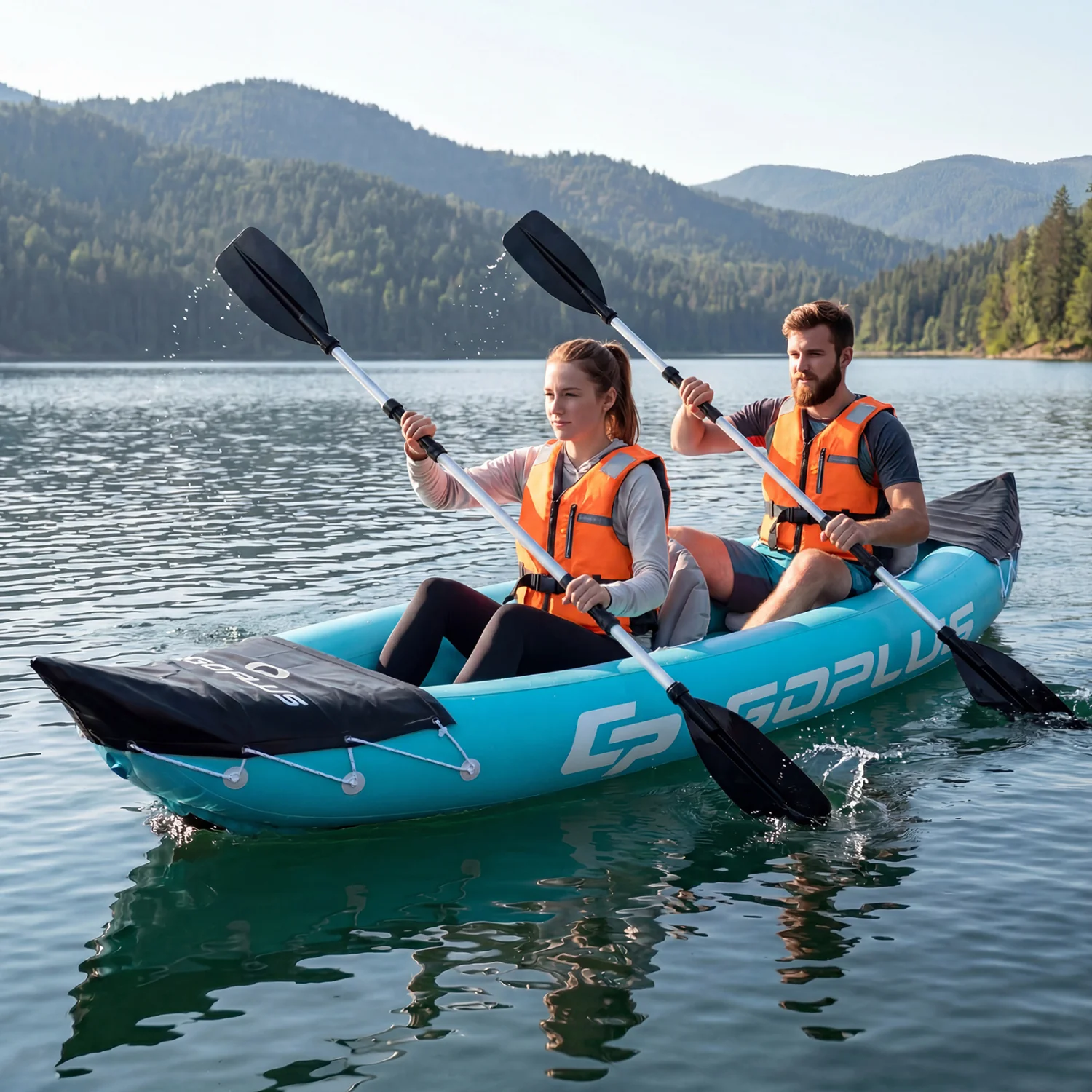 Inflatable Kayak 2 Person Heavy Duty Tandem Touring Kayak with Aluminum Paddles, Blue - Image 2