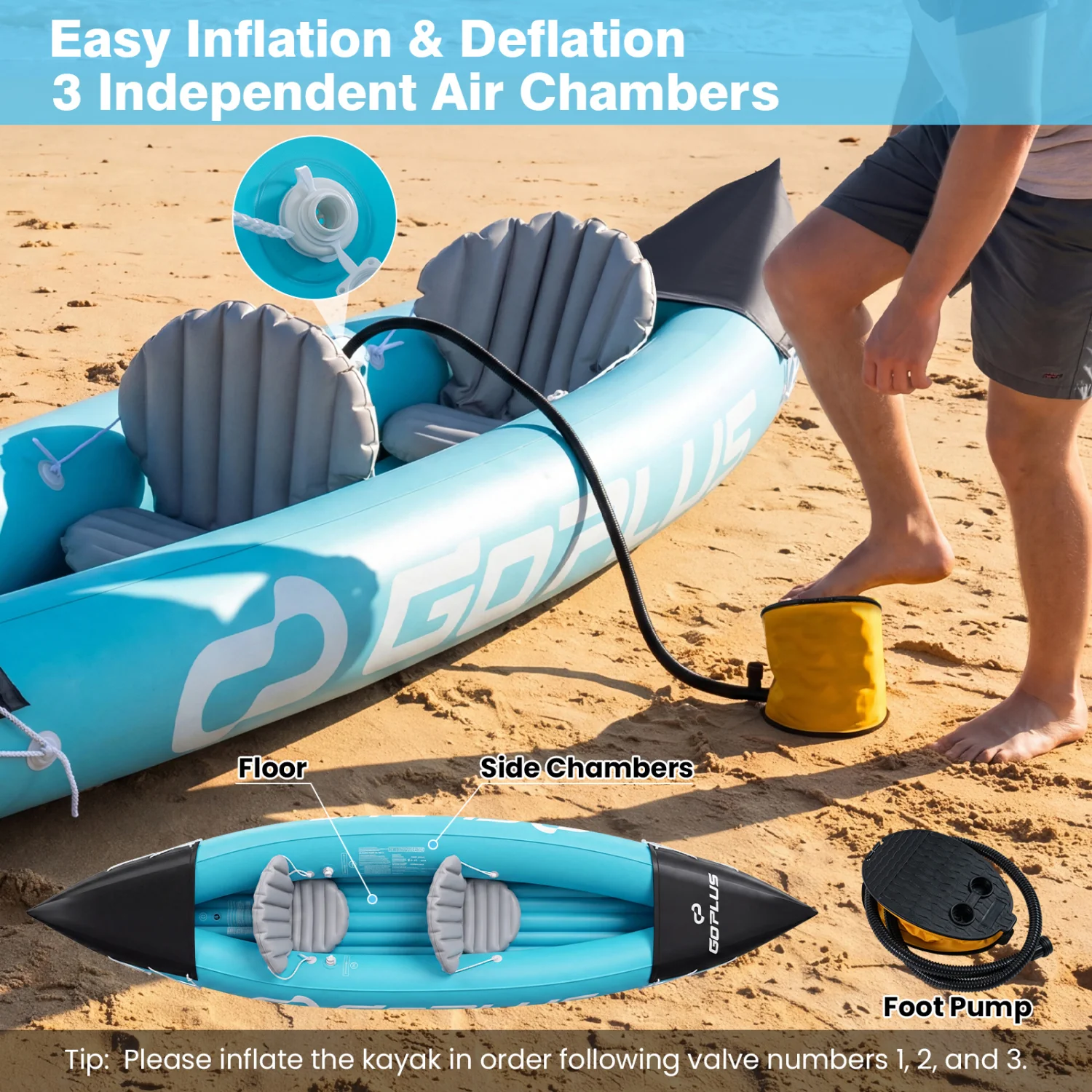 Inflatable Kayak 2 Person Heavy Duty Tandem Touring Kayak with Aluminum Paddles, Blue - Image 6