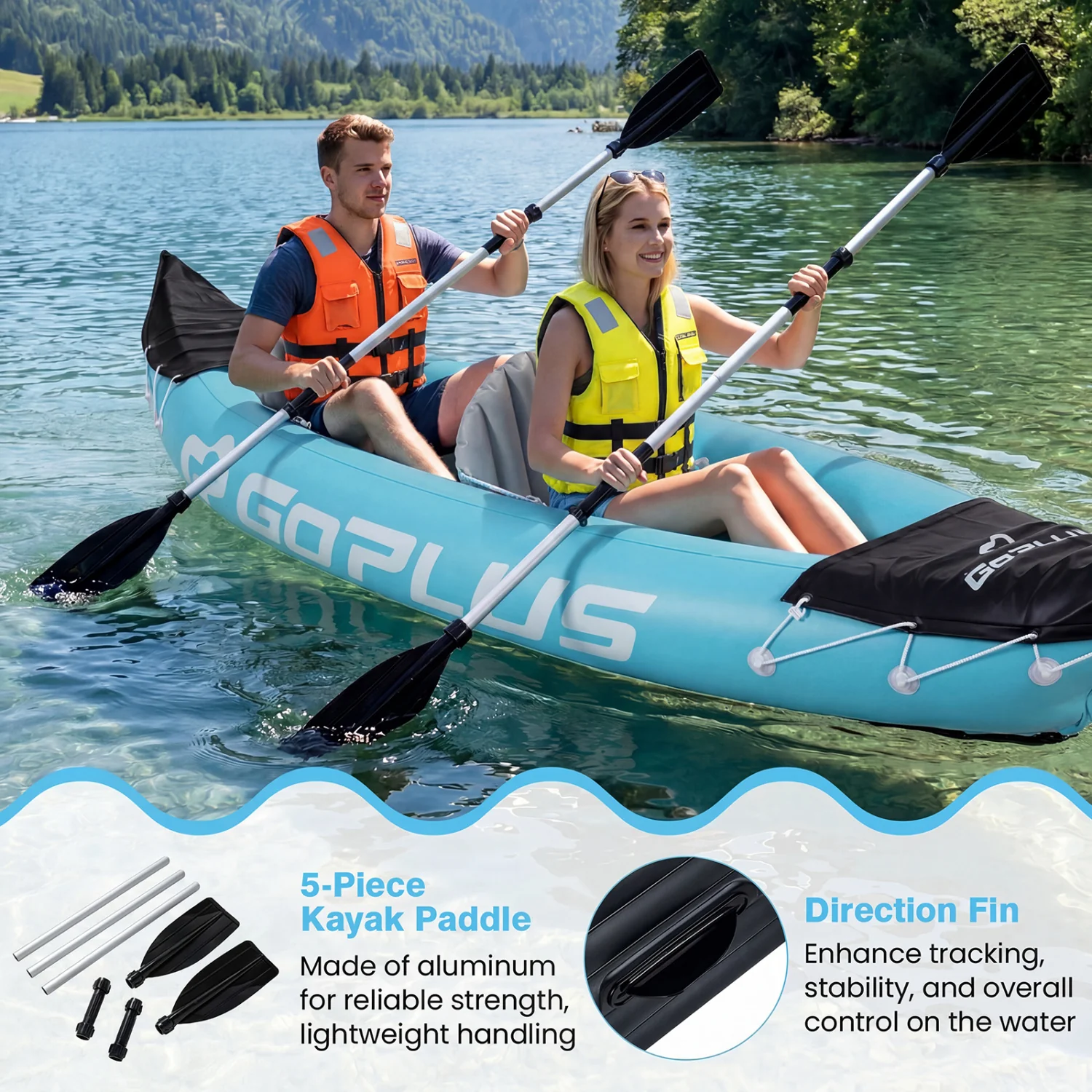 Inflatable Kayak 2 Person Heavy Duty Tandem Touring Kayak with Aluminum Paddles, Blue - Image 7