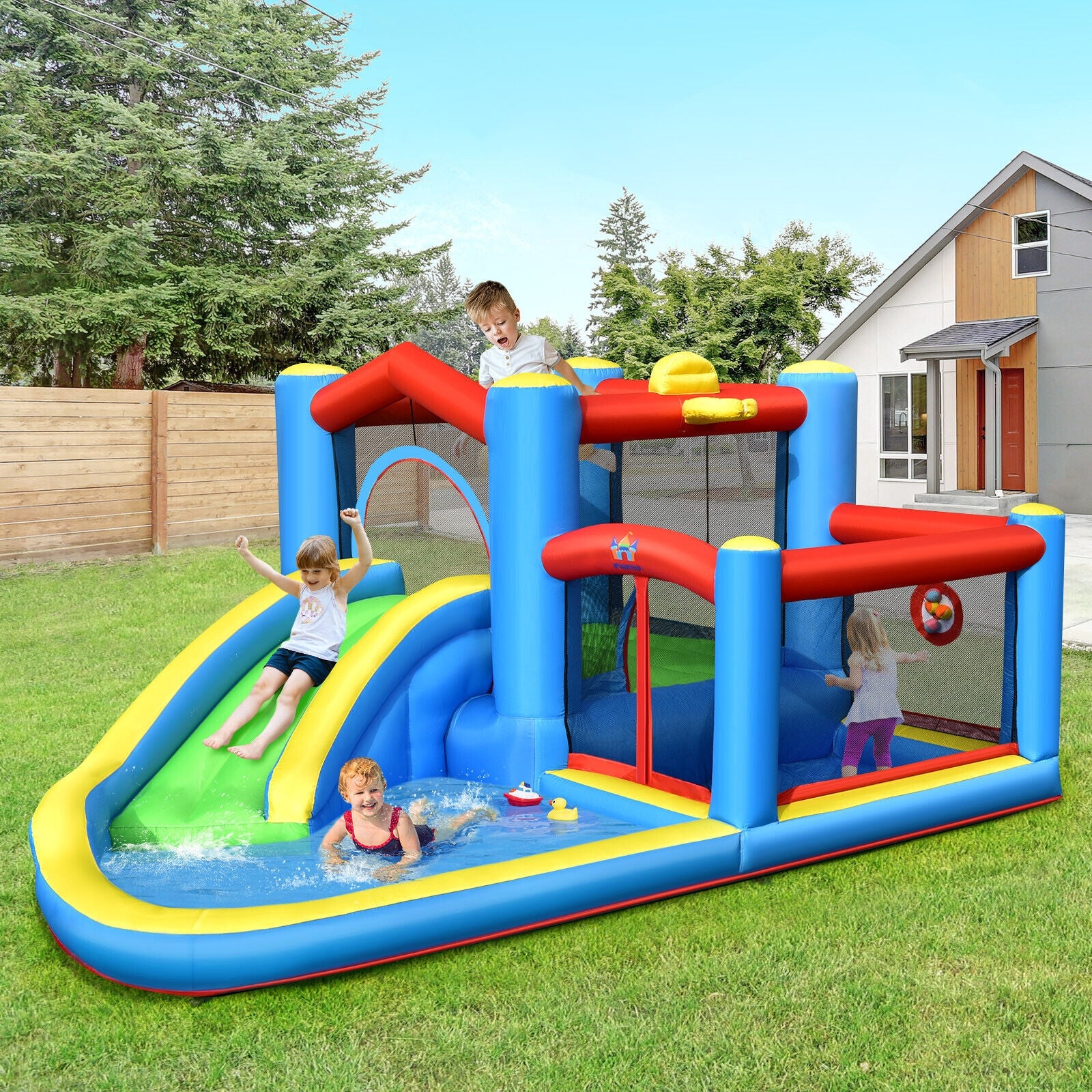 Inflatable Kids Water Slide Bounce Castle, 480W Blower - Image 2