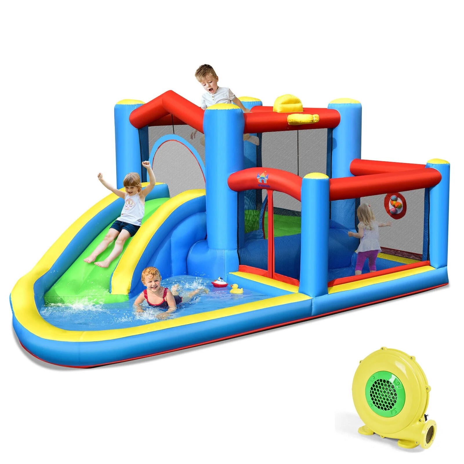 Inflatable Kids Water Slide Bounce Castle, 480W Blower - Image 4