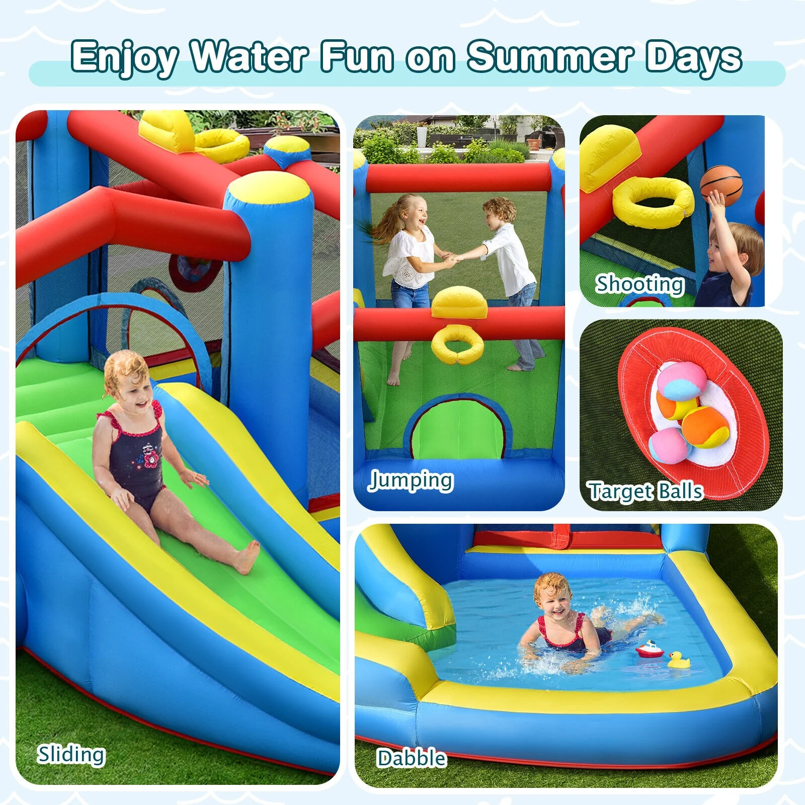 Inflatable Kids Water Slide Bounce Castle, 480W Blower - Image 9