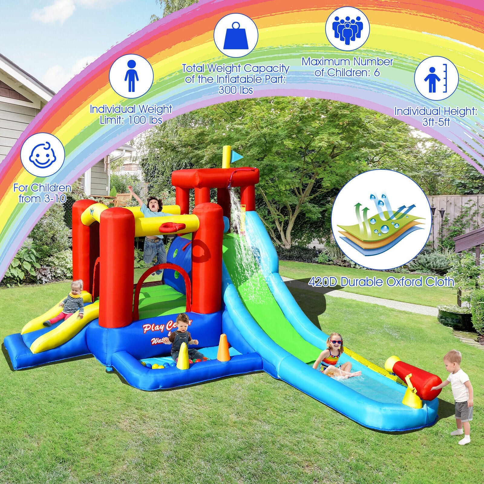 Inflatable Kids Water Slide Bounce House, 9-in-1, 860W Blower - Image 6