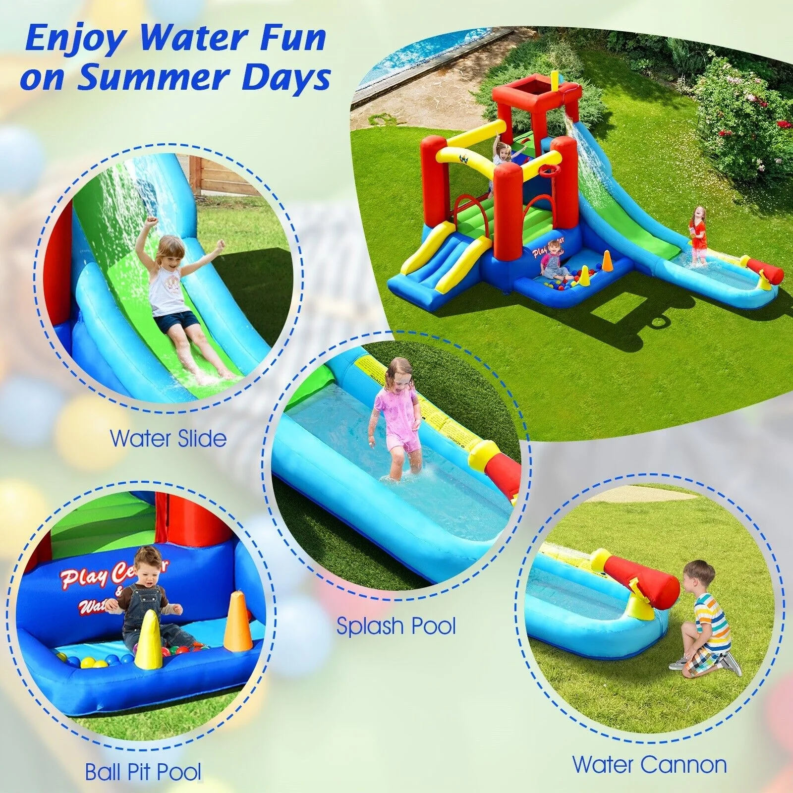 Inflatable Kids Water Slide Bounce House, 9-in-1, 860W Blower - Image 7