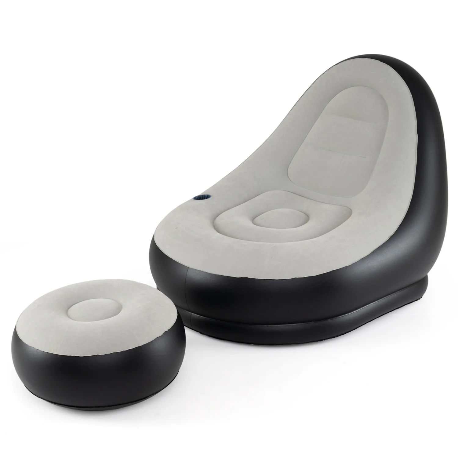 Inflatable Lounge Sofa with Ottoman Portable Air Sofa for Adults with Flocked Surface-Grey, Gray - Image 4