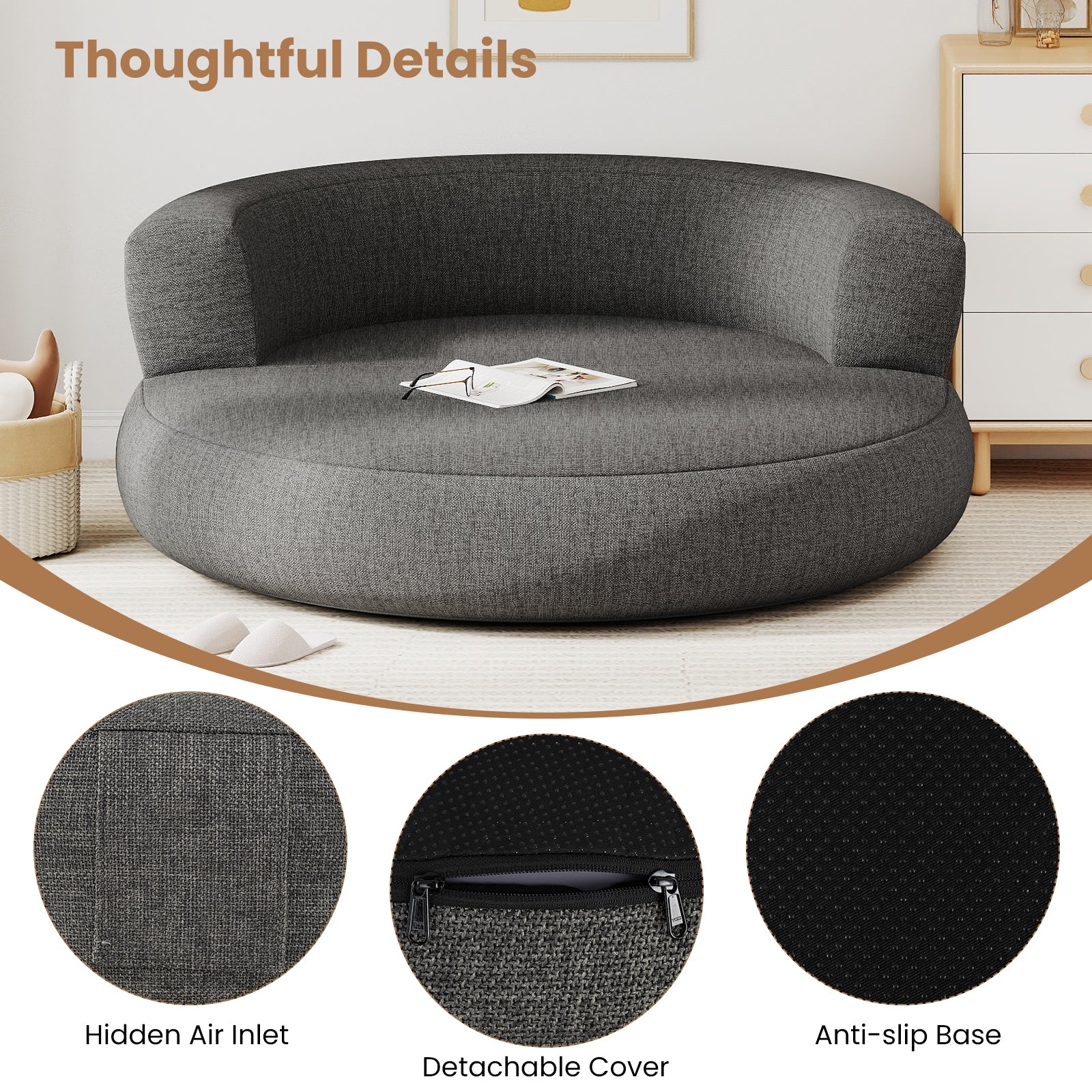 Inflatable Lounger Air Sofa with Detachable Cover, Gray - Image 10