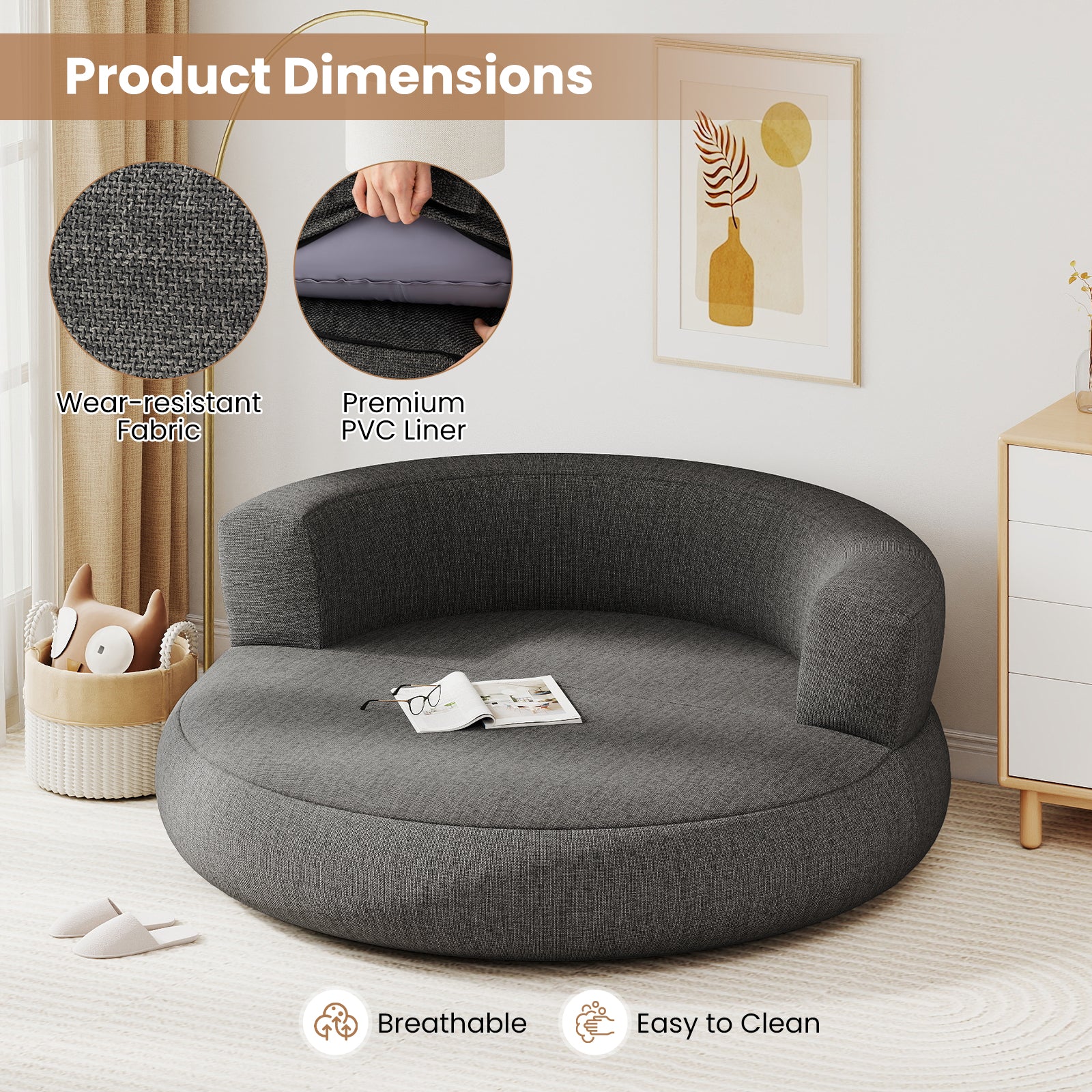Inflatable Lounger Air Sofa with Detachable Cover, Gray - Image 7