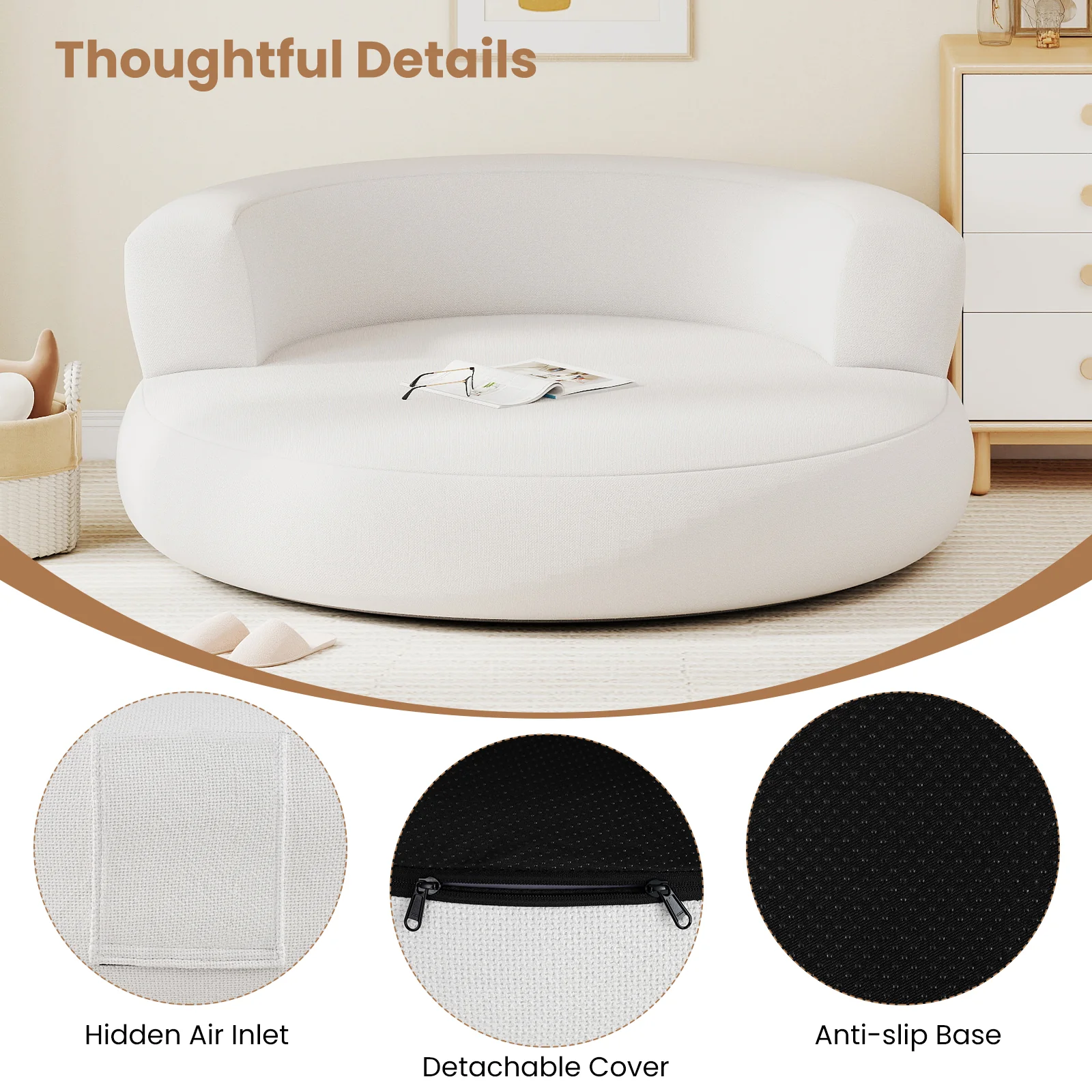 Inflatable Lounger Air Sofa with Detachable Cover, White - Image 10
