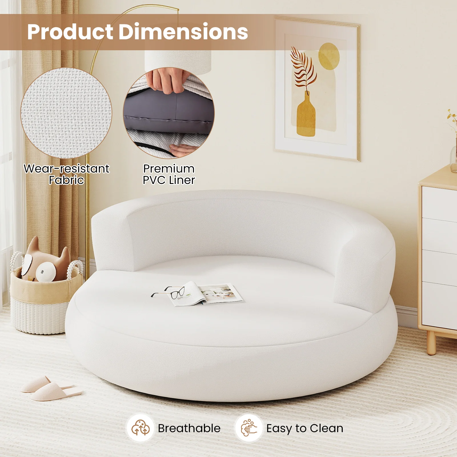 Inflatable Lounger Air Sofa with Detachable Cover, White - Image 7