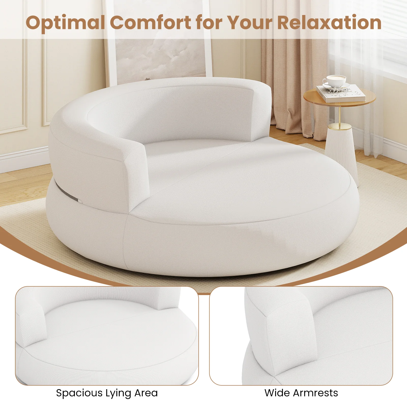 Inflatable Lounger Air Sofa with Detachable Cover, White - Image 8