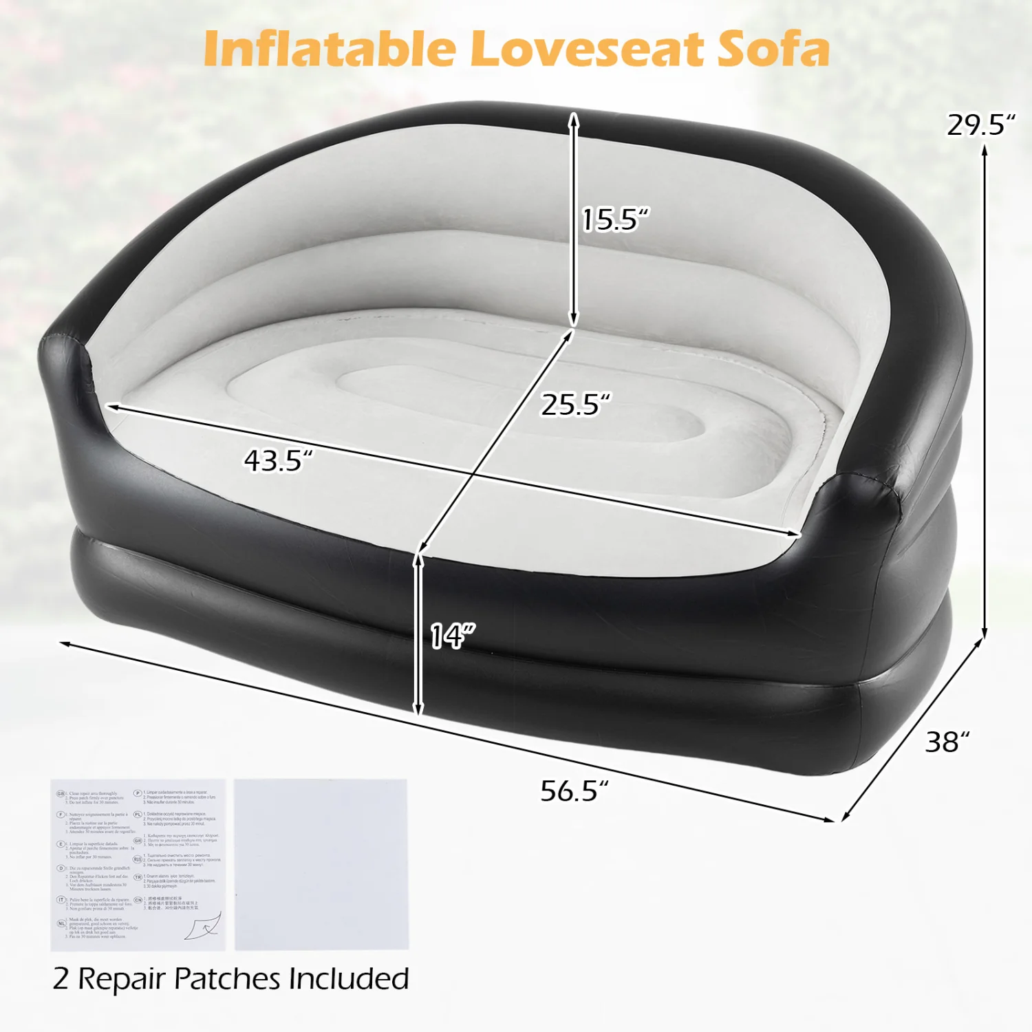 Inflatable Loveseat Couch Portable and Foldable 2-Seater Air Sofa for Adults with Flocked Surface-Grey, Gray - Image 5