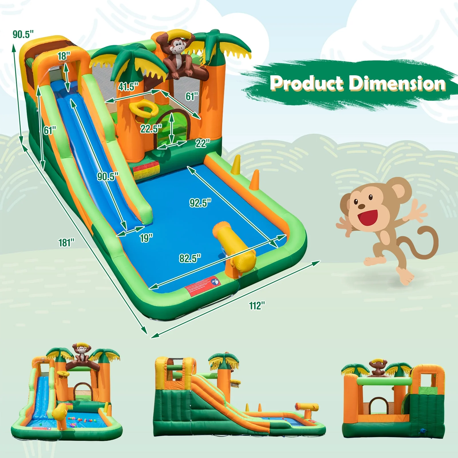 Inflatable Monkey Bounce House With Slide, Multicolor - Image 4