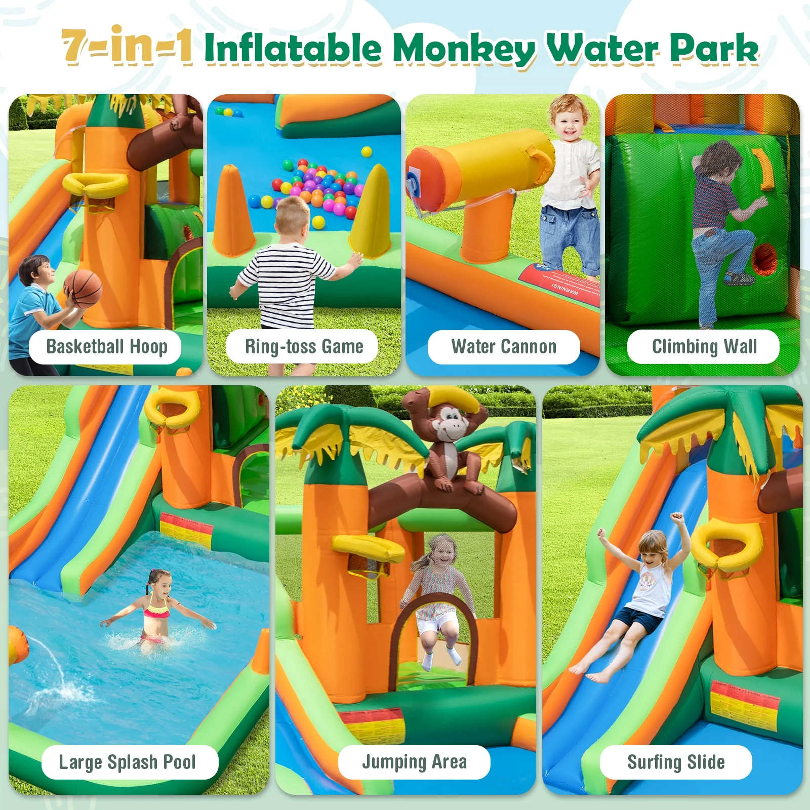 Inflatable Monkey Bounce House With Slide, Multicolor - Image 5