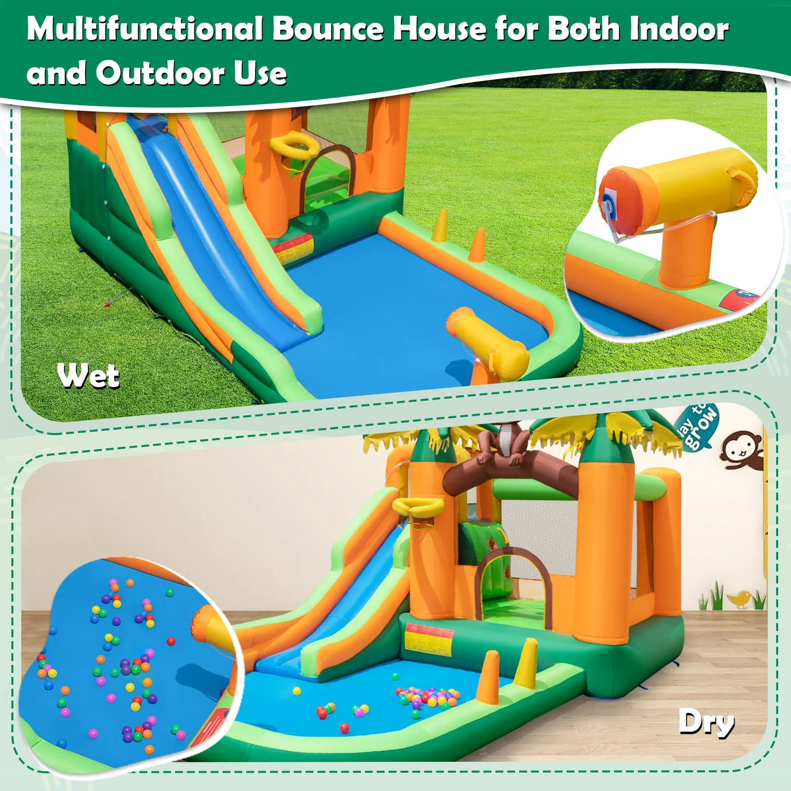 Inflatable Monkey Bounce House With Slide, Multicolor - Image 7