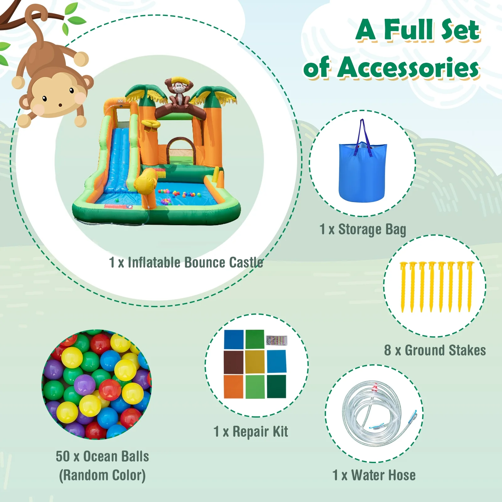 Inflatable Monkey Bounce House With Slide, Multicolor - Image 8