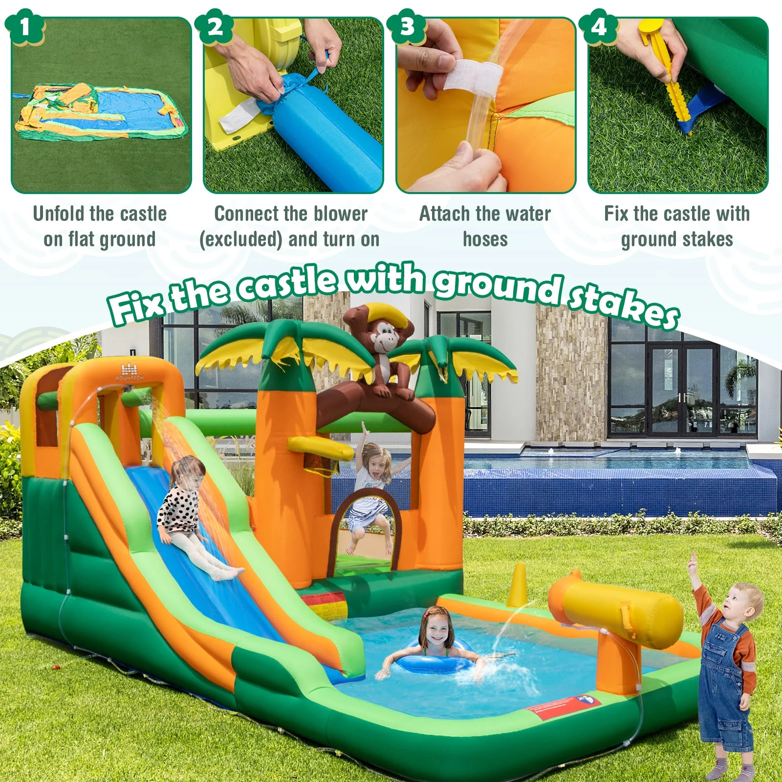 Inflatable Monkey Bounce House With Slide, Multicolor - Image 9