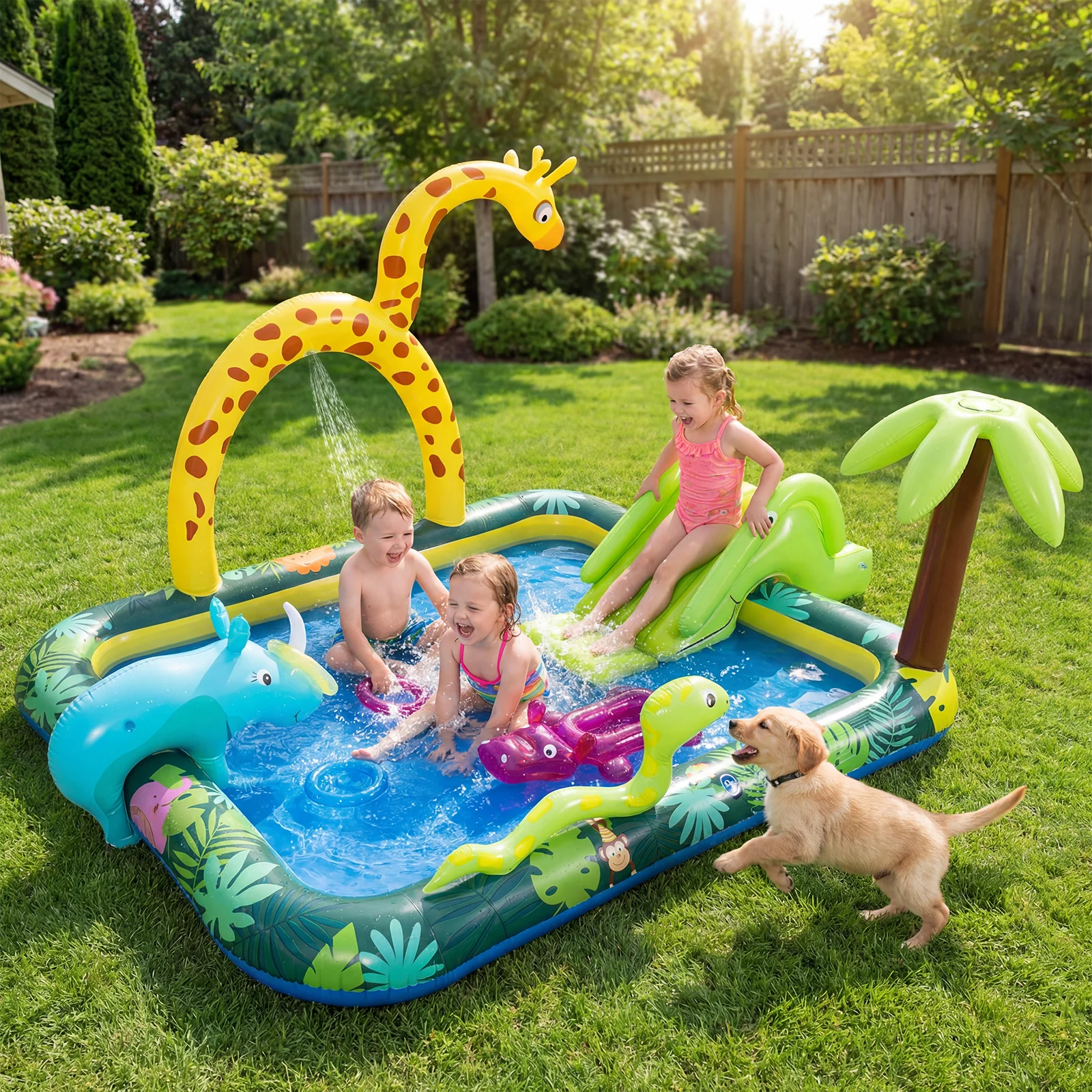 Inflatable Play Center With Slide, Giraffe, Sprinkle - Image 2