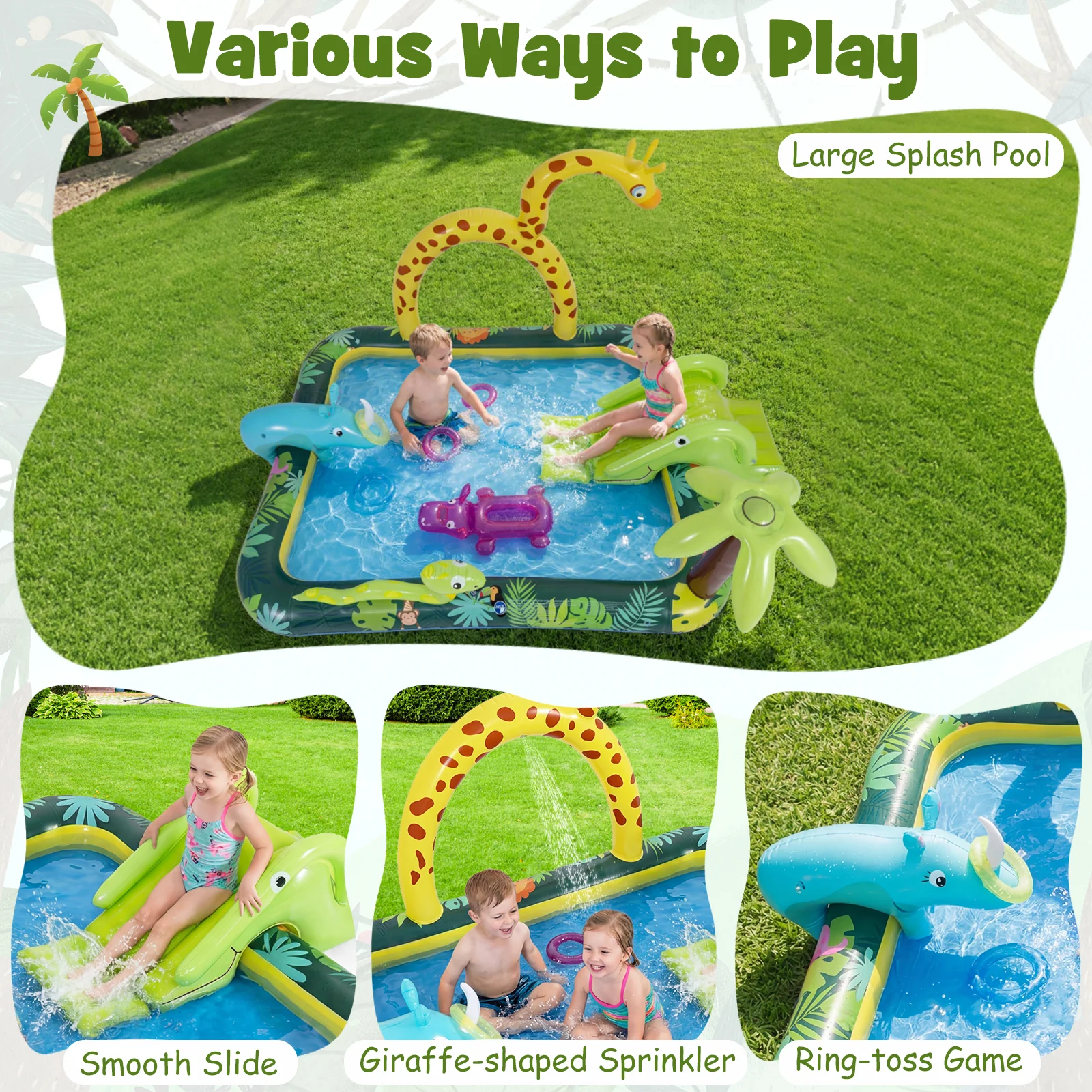 Inflatable Play Center With Slide, Giraffe, Sprinkle - Image 6