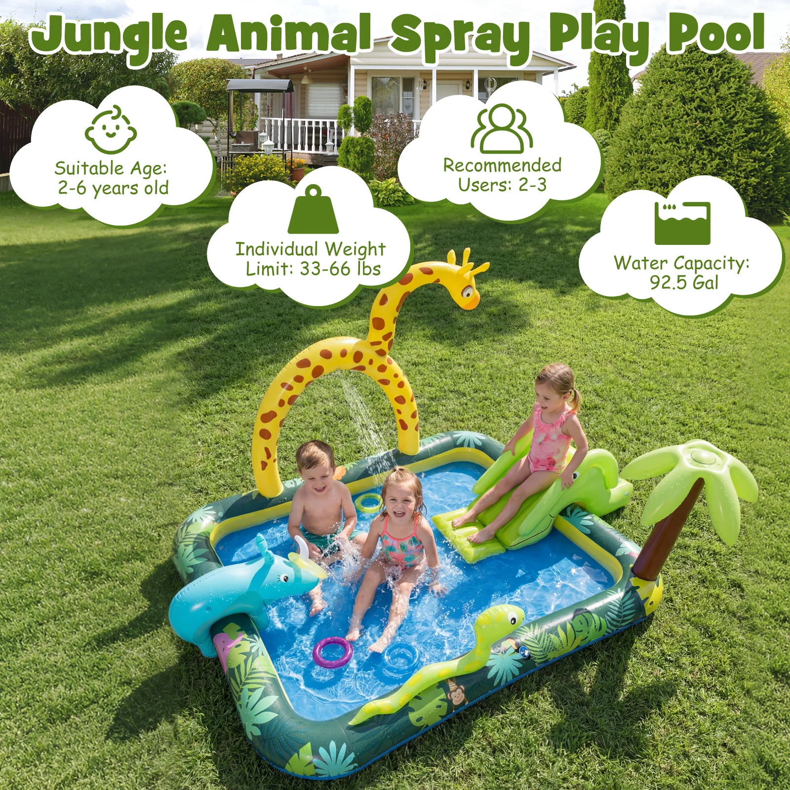 Inflatable Play Center With Slide, Giraffe, Sprinkle - Image 8