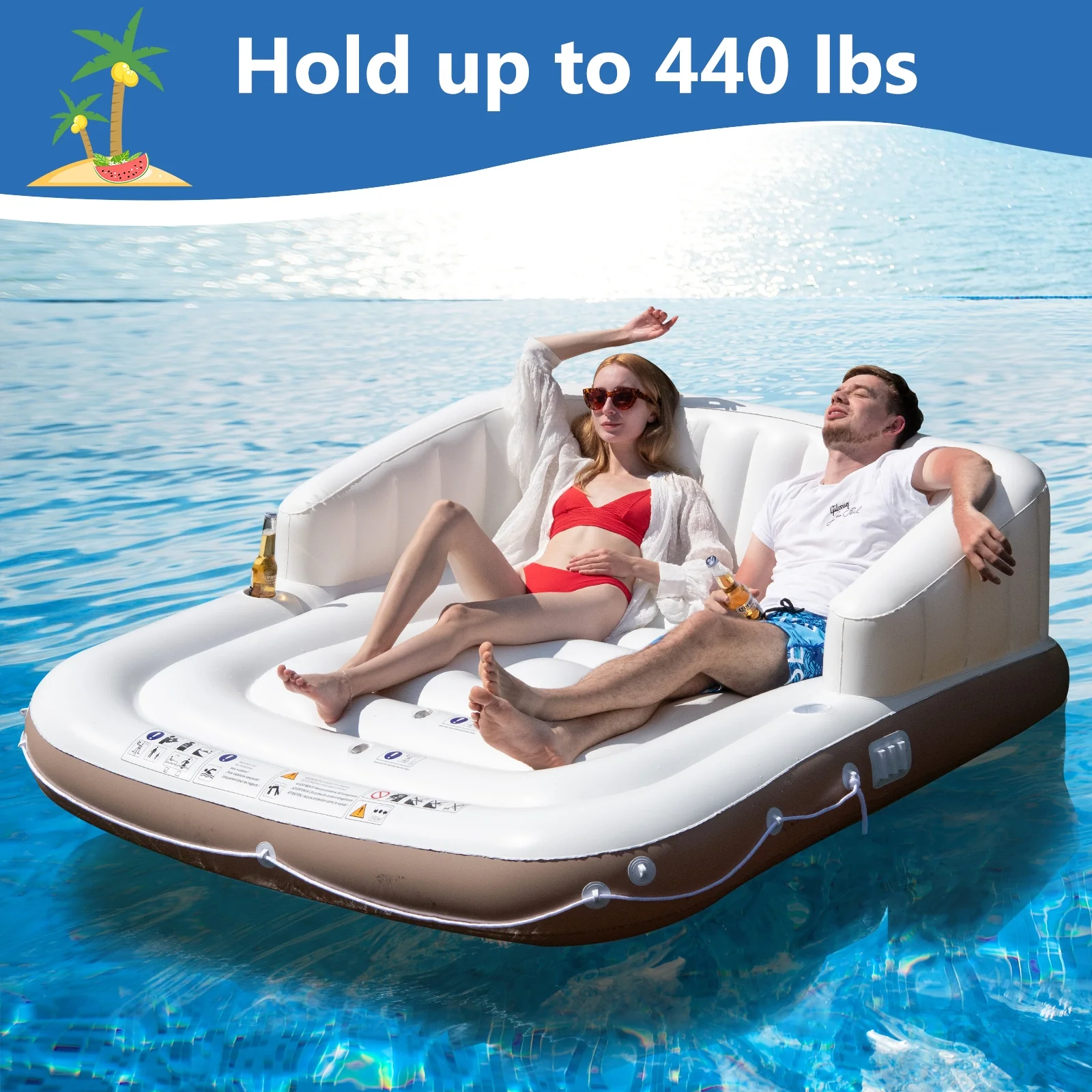 Inflatable Pool Float Lounge Raft, White - Image 5