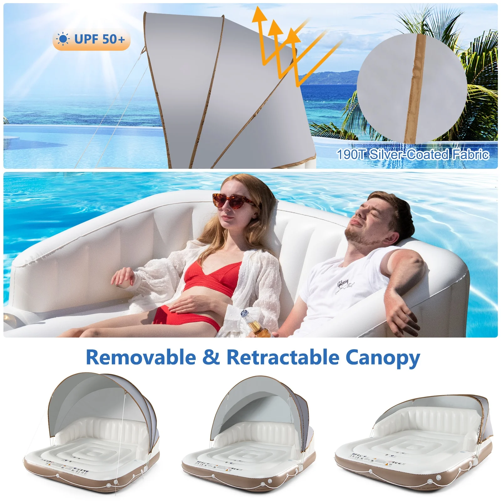 Inflatable Pool Float Lounge Raft, White - Image 7