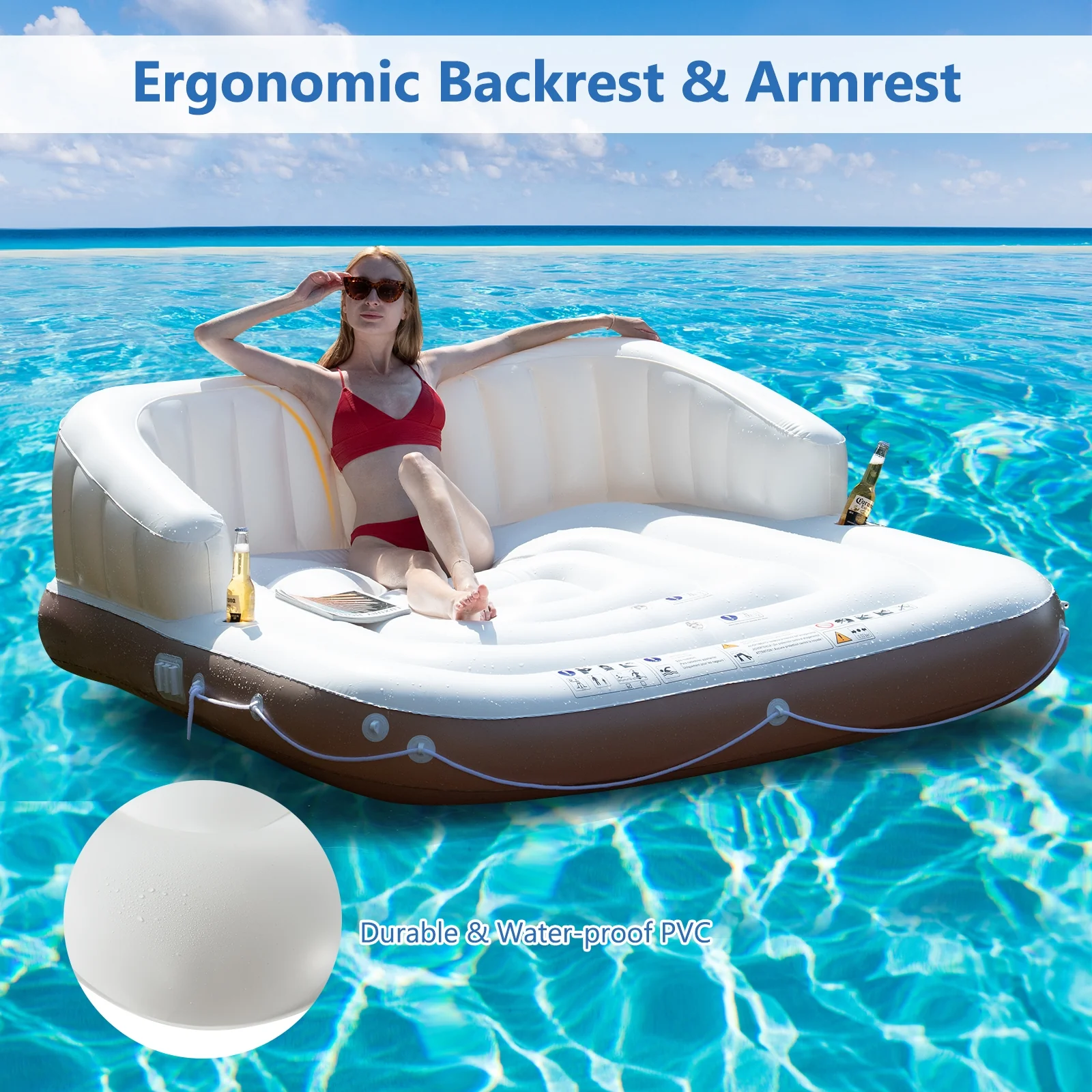 Inflatable Pool Float Lounge Raft, White - Image 8