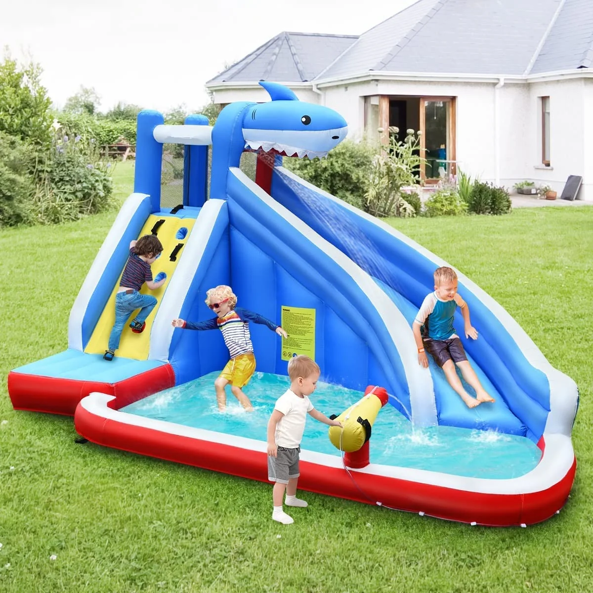 Inflatable Shark Bounce House, Water Slide, Climbing Wall - Image 3