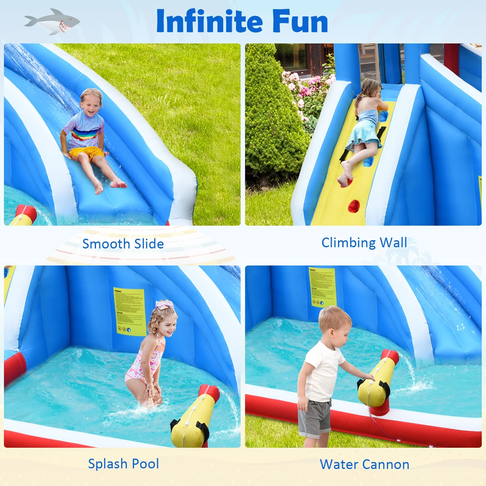 Inflatable Shark Bounce House, Water Slide, Climbing Wall - Image 4