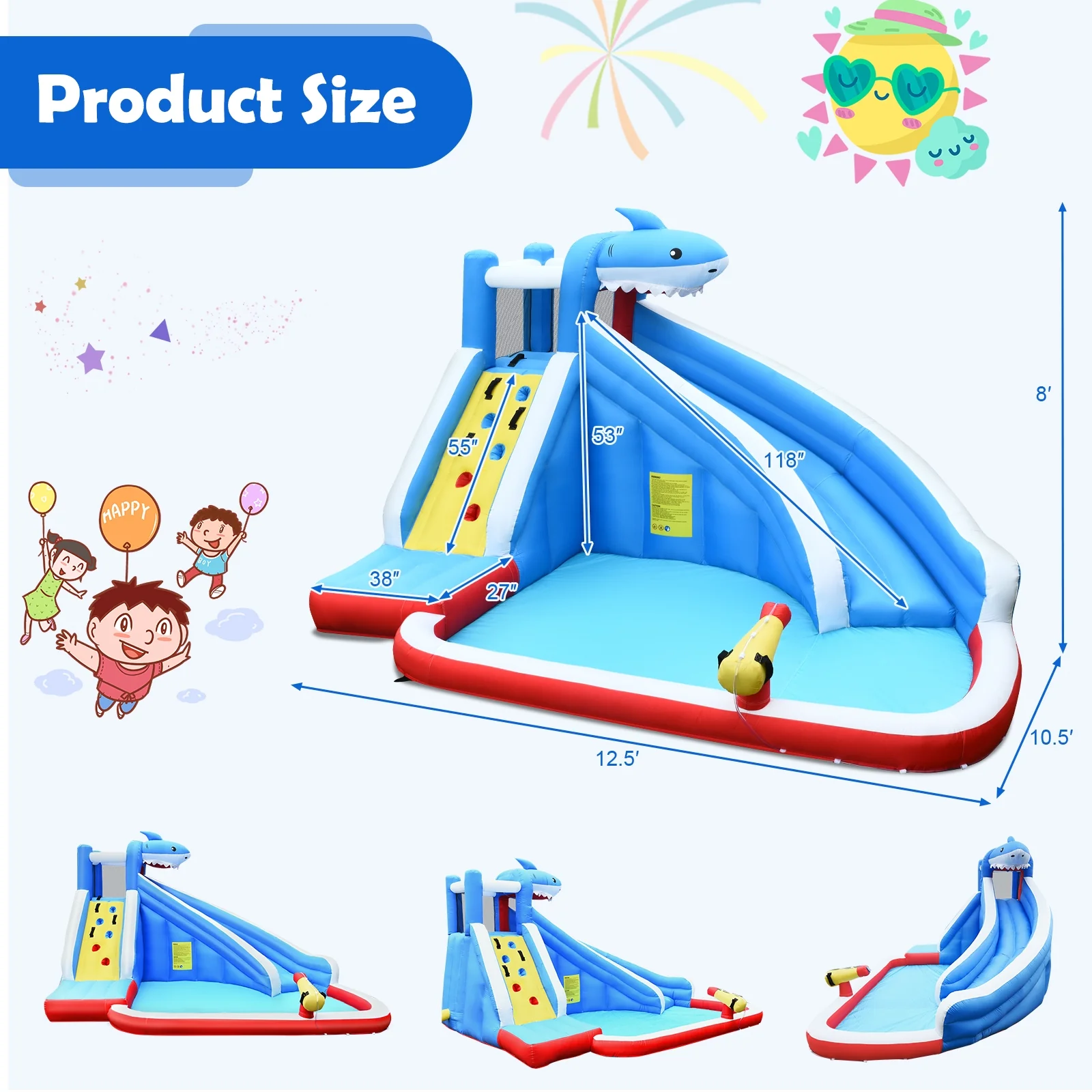 Inflatable Shark Bounce House, Water Slide, Climbing Wall - Image 5