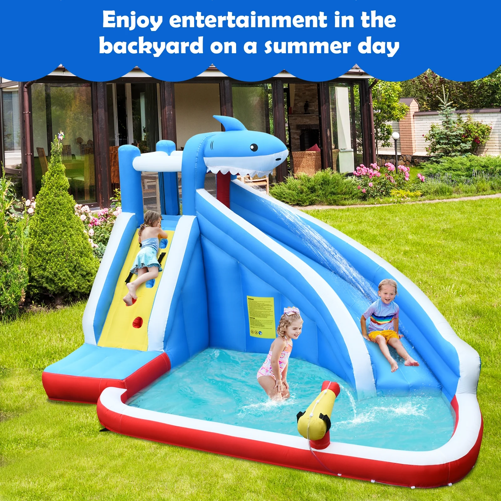 Inflatable Shark Bounce House, Water Slide, Climbing Wall - Image 6