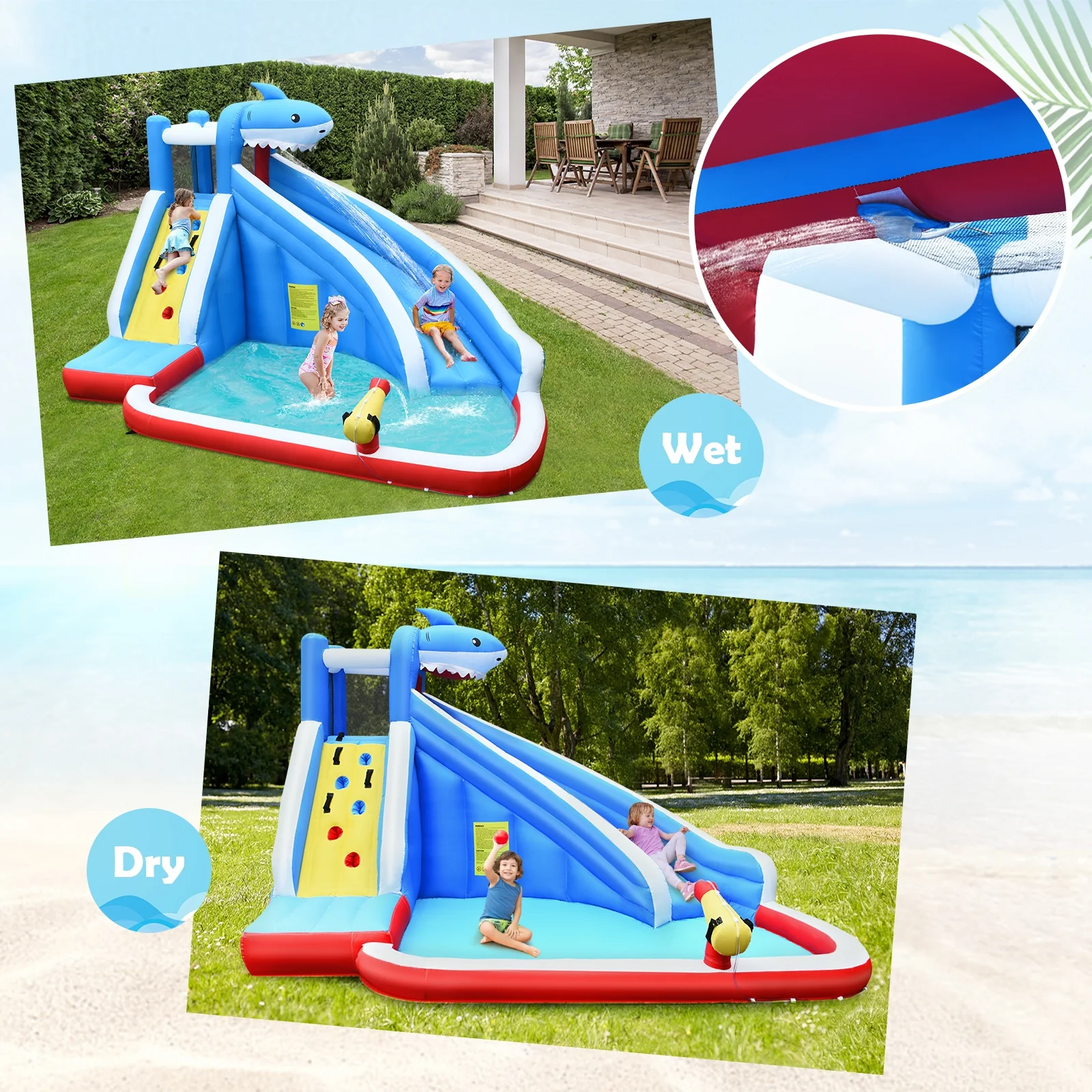 Inflatable Shark Bounce House, Water Slide, Climbing Wall - Image 7