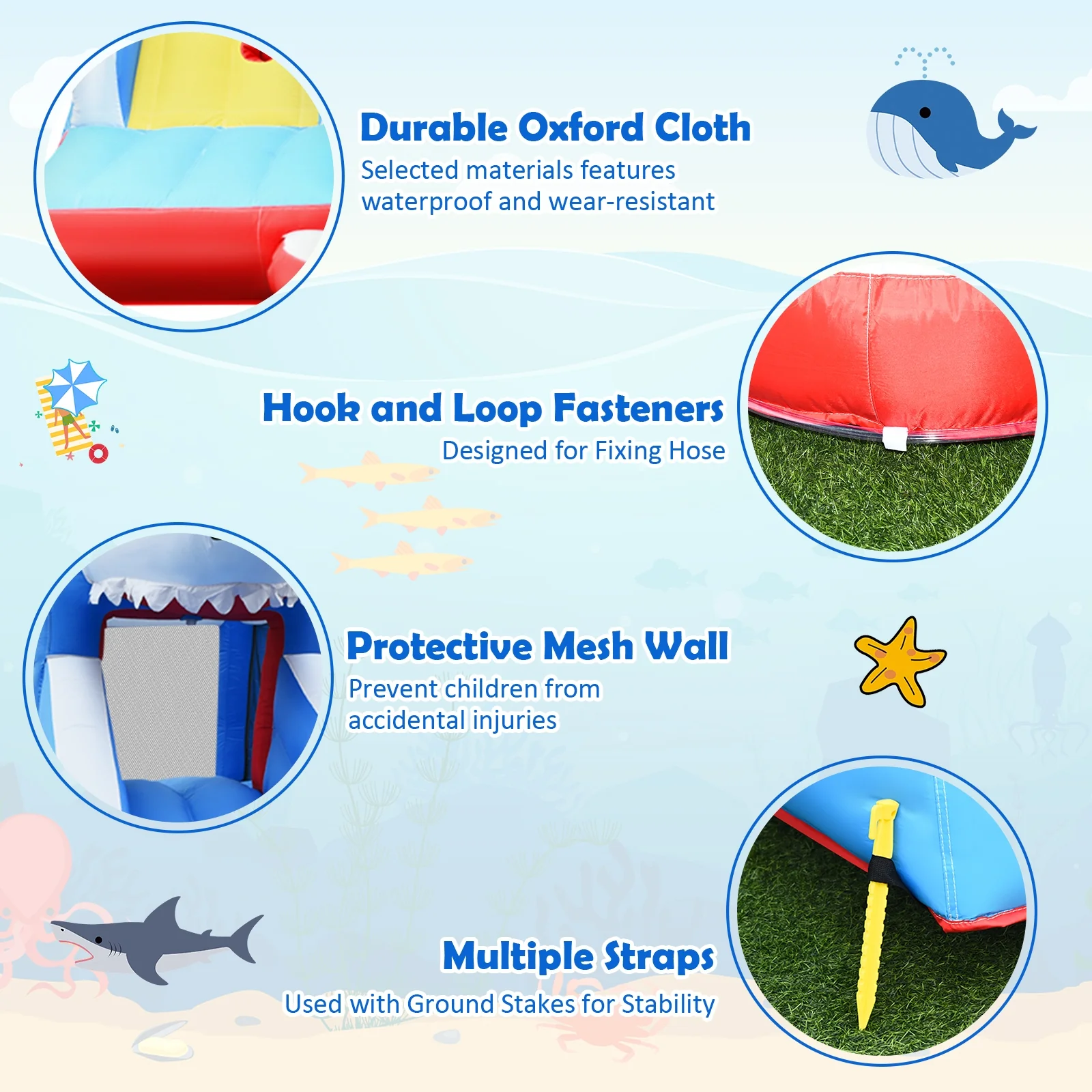 Inflatable Shark Bounce House, Water Slide, Climbing Wall - Image 9