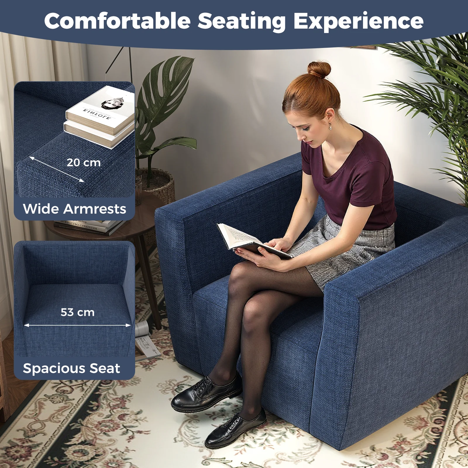 Inflatable Sofa with Detachable Cover and Wide Armrests, Blue - Image 10