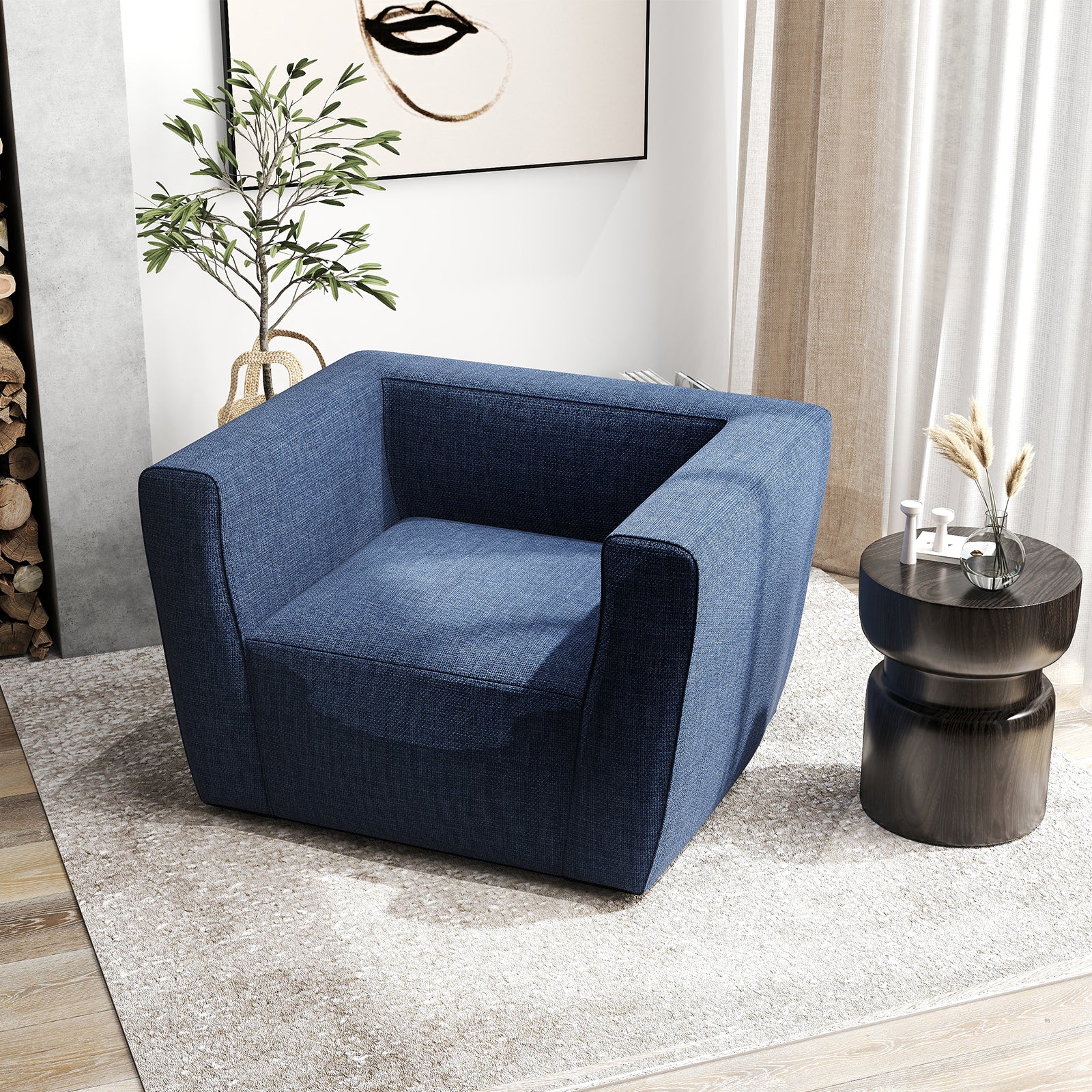 Inflatable Sofa with Detachable Cover and Wide Armrests, Blue - Image 2