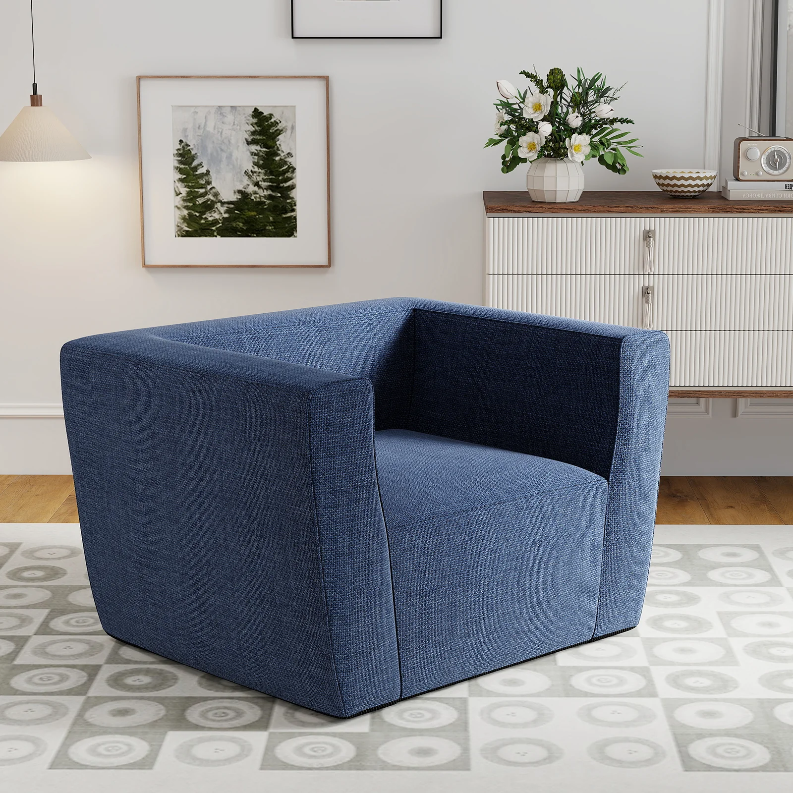 Inflatable Sofa with Detachable Cover and Wide Armrests, Blue - Image 3