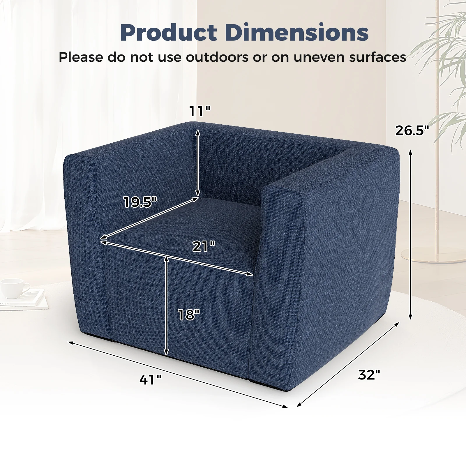 Inflatable Sofa with Detachable Cover and Wide Armrests, Blue - Image 5