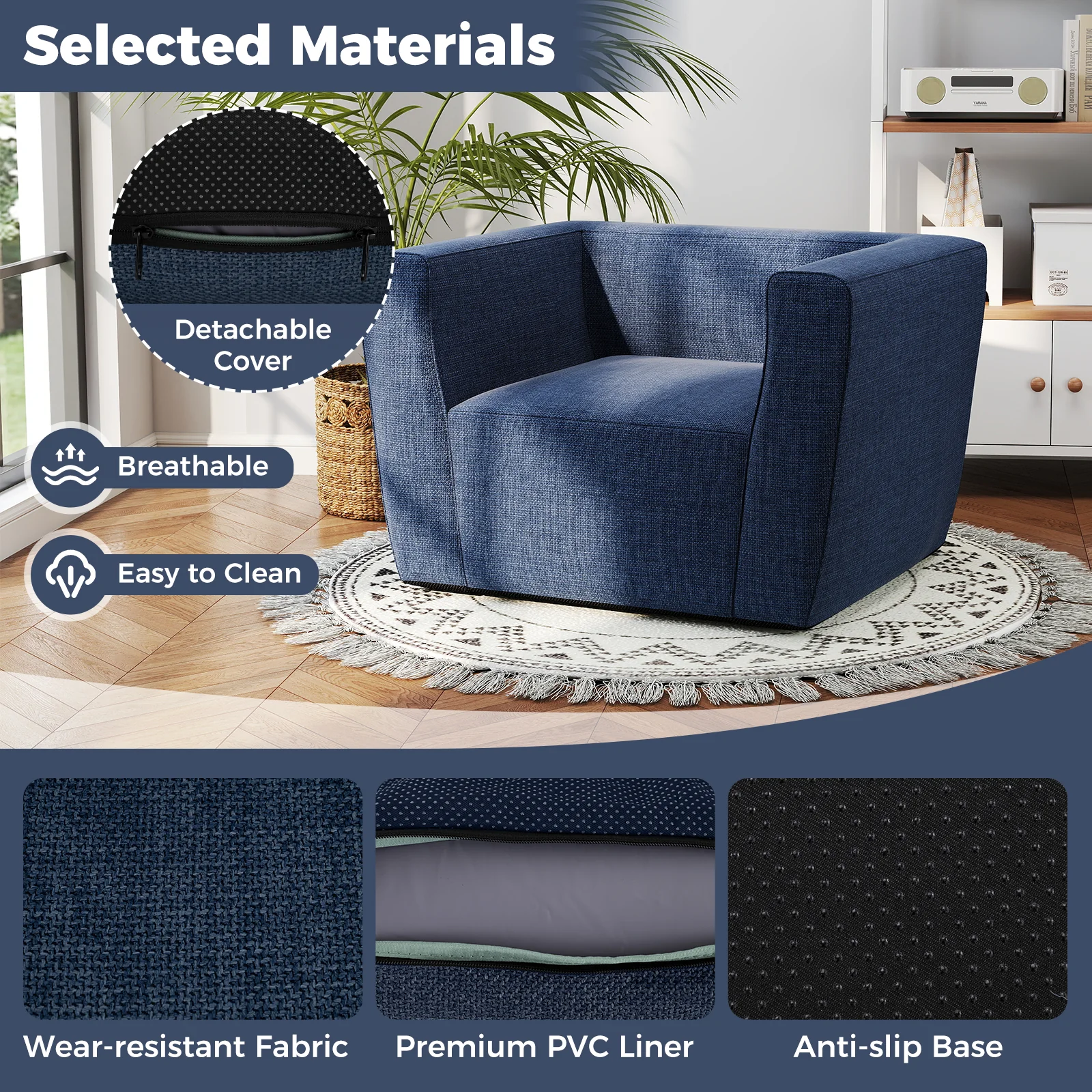 Inflatable Sofa with Detachable Cover and Wide Armrests, Blue - Image 7