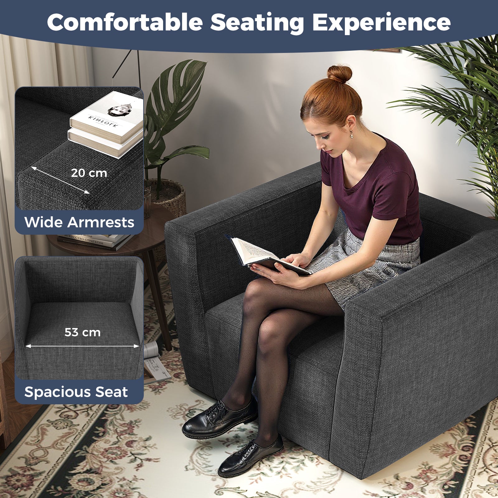 Inflatable Sofa with Detachable Cover and Wide Armrests, Gray - Image 10