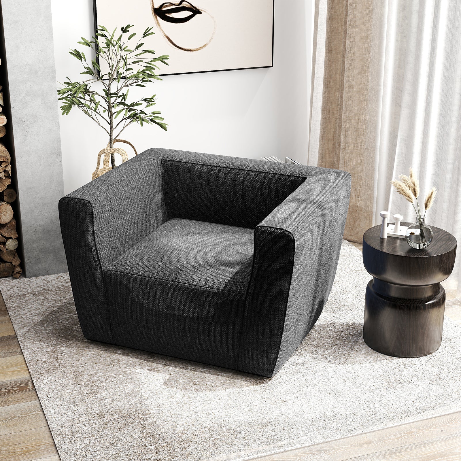Inflatable Sofa with Detachable Cover and Wide Armrests, Gray - Image 2