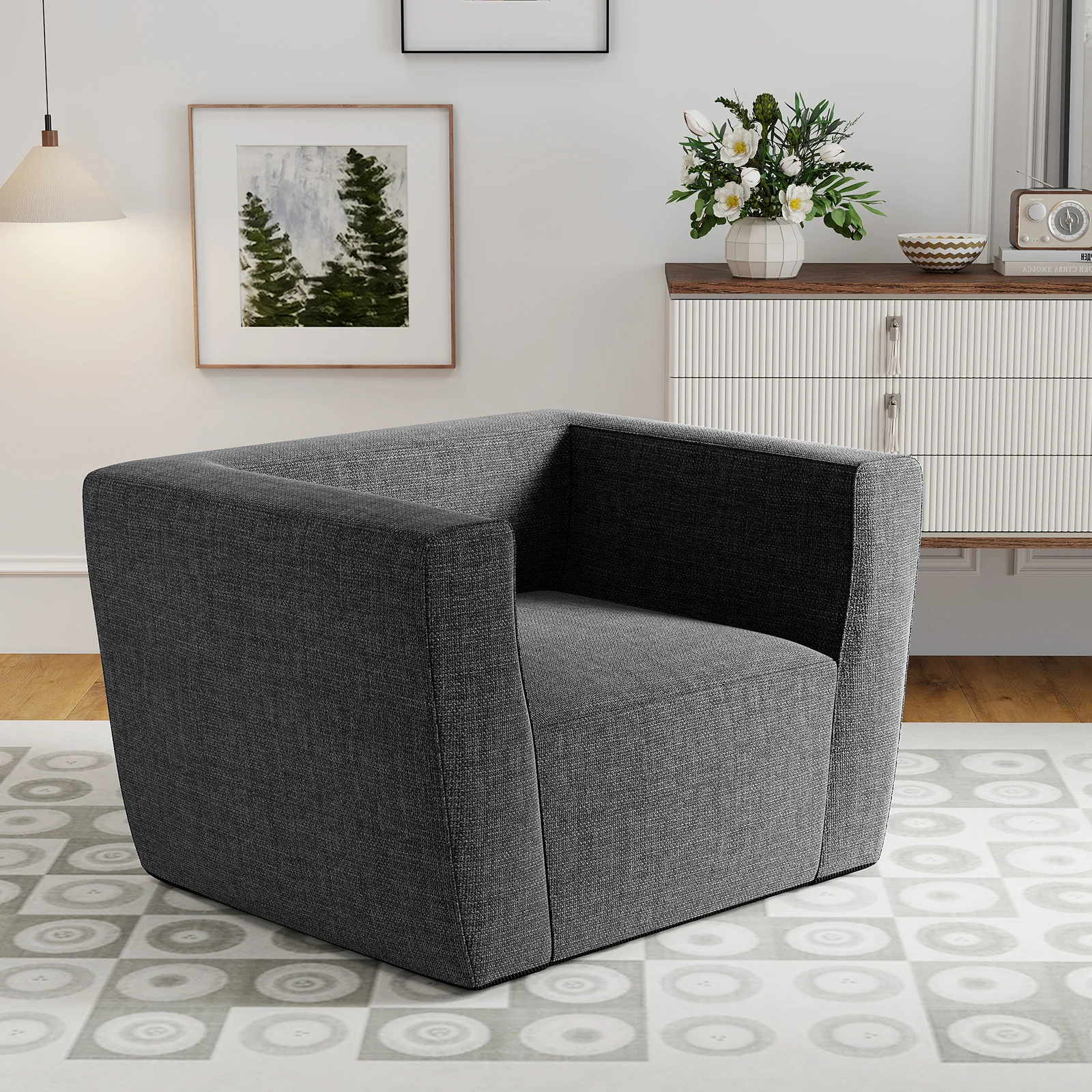 Inflatable Sofa with Detachable Cover and Wide Armrests, Gray - Image 3