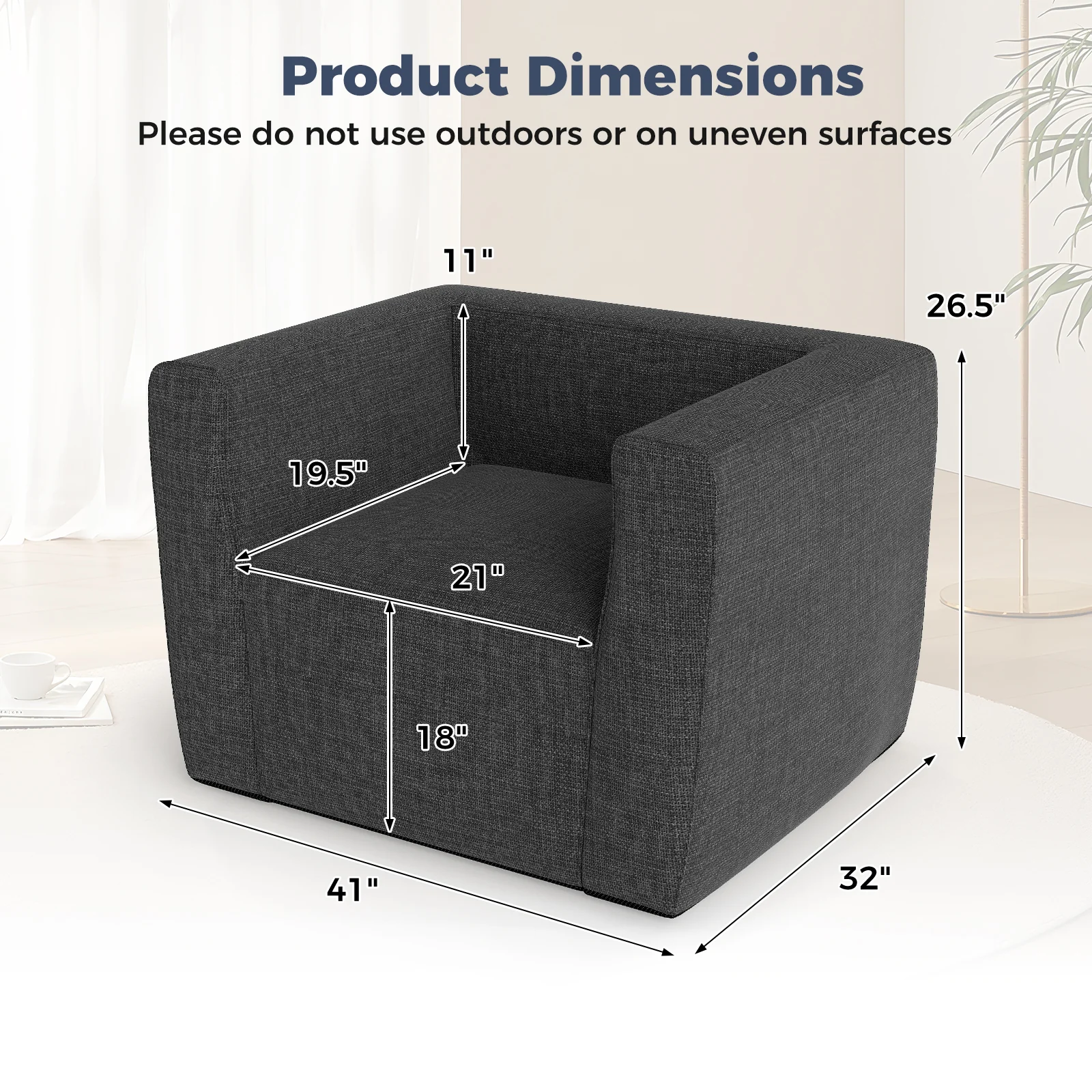 Inflatable Sofa with Detachable Cover and Wide Armrests, Gray - Image 5