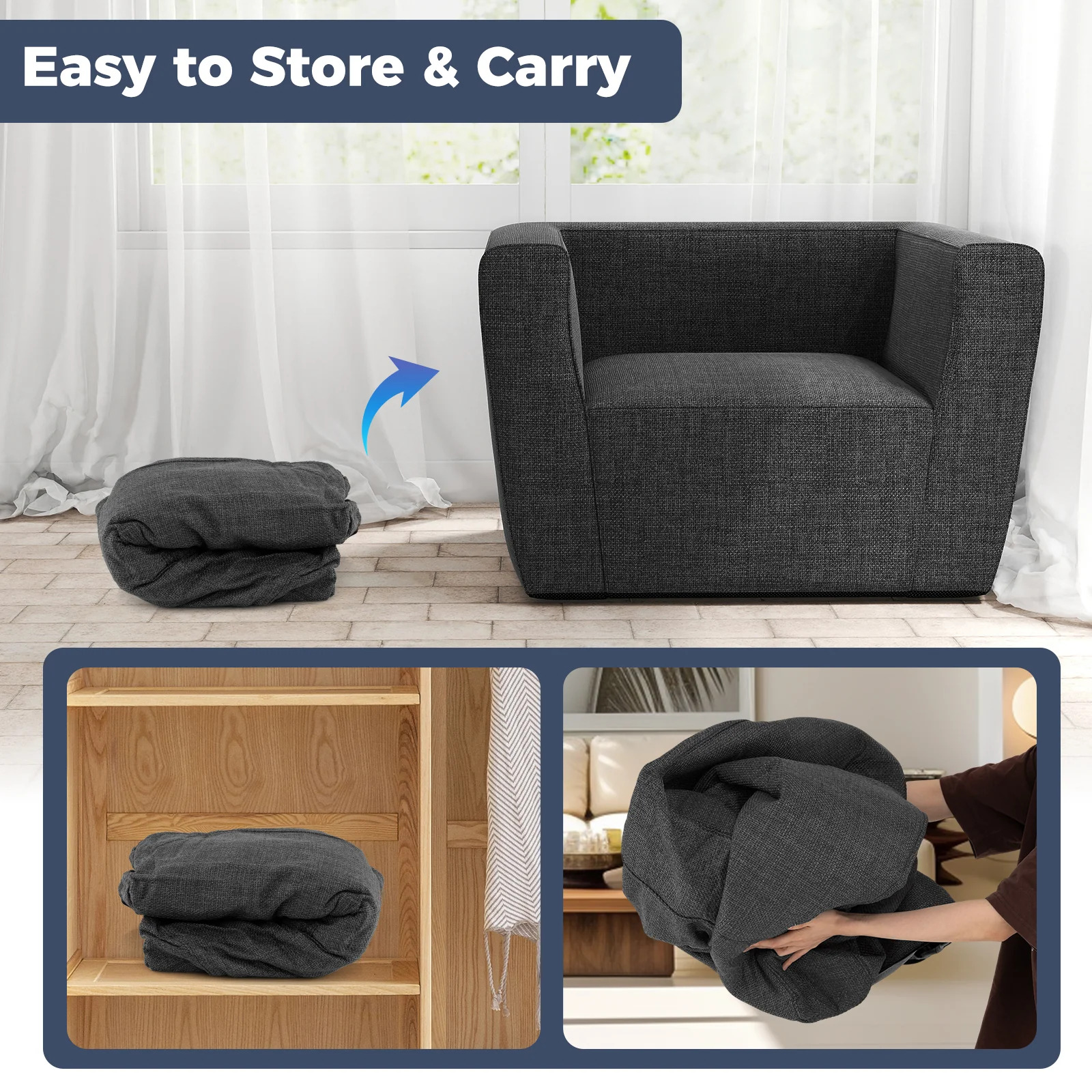 Inflatable Sofa with Detachable Cover and Wide Armrests, Gray - Image 9