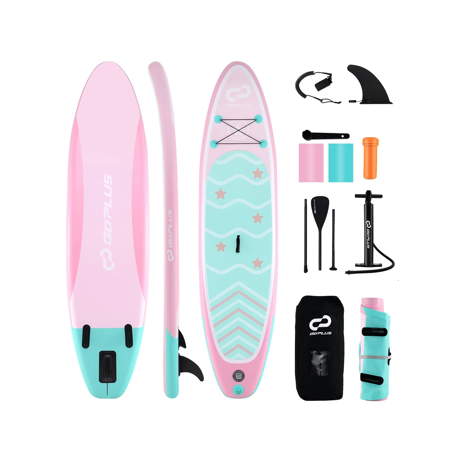 Inflatable Stand Up Paddle Board, 10 Feet, 3 Fins, Adjustable Paddle, Pink - Image 4