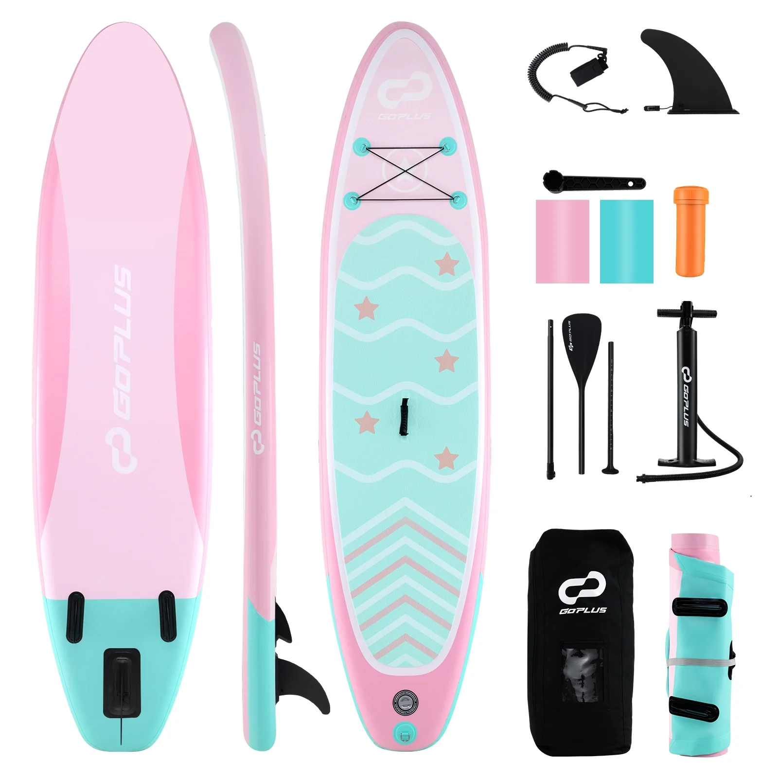 Inflatable Stand Up Paddle Board, 10 Feet, 3 Fins, Adjustable Paddle, Pink - Image 5