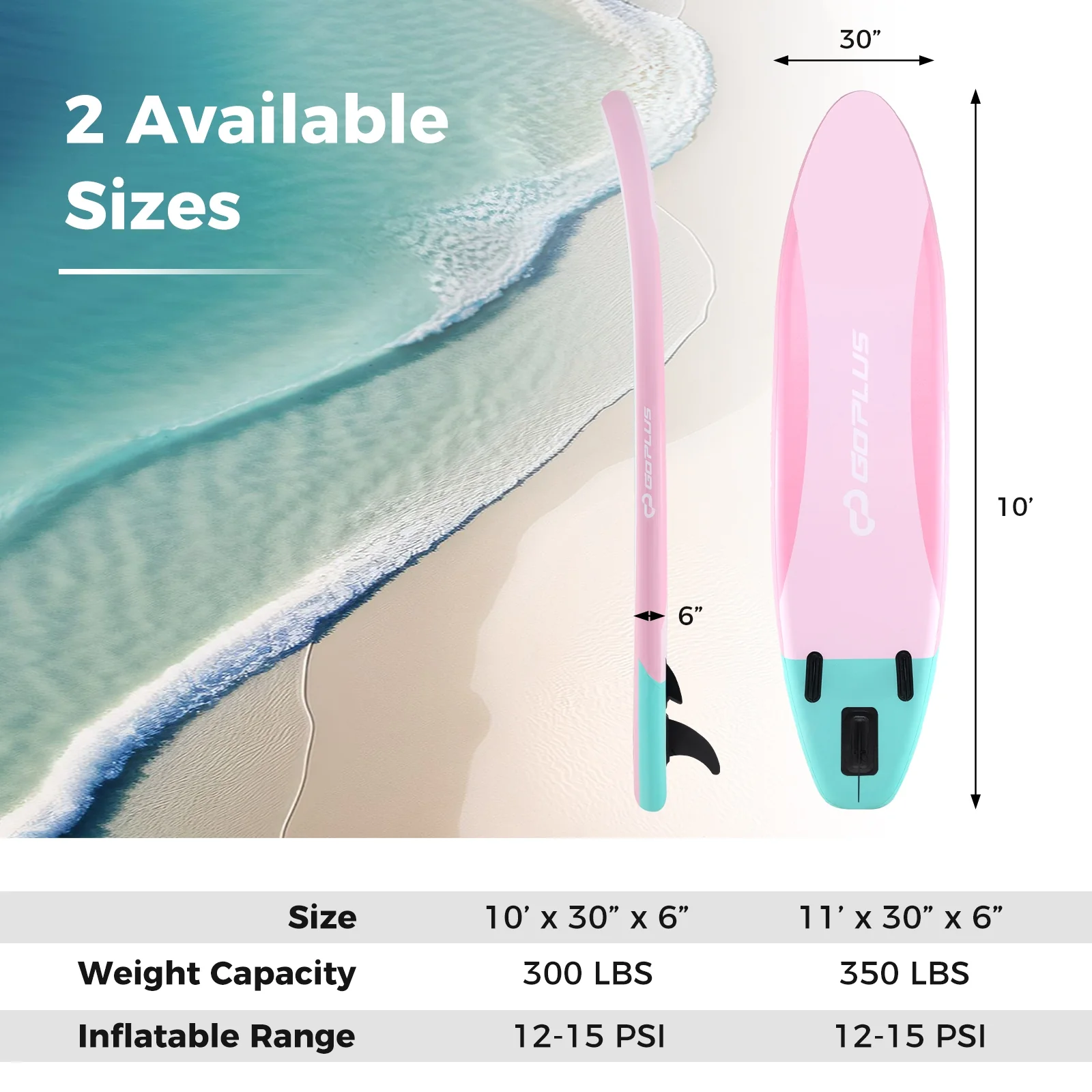 Inflatable Stand Up Paddle Board, 10 Feet, 3 Fins, Adjustable Paddle, Pink - Image 6