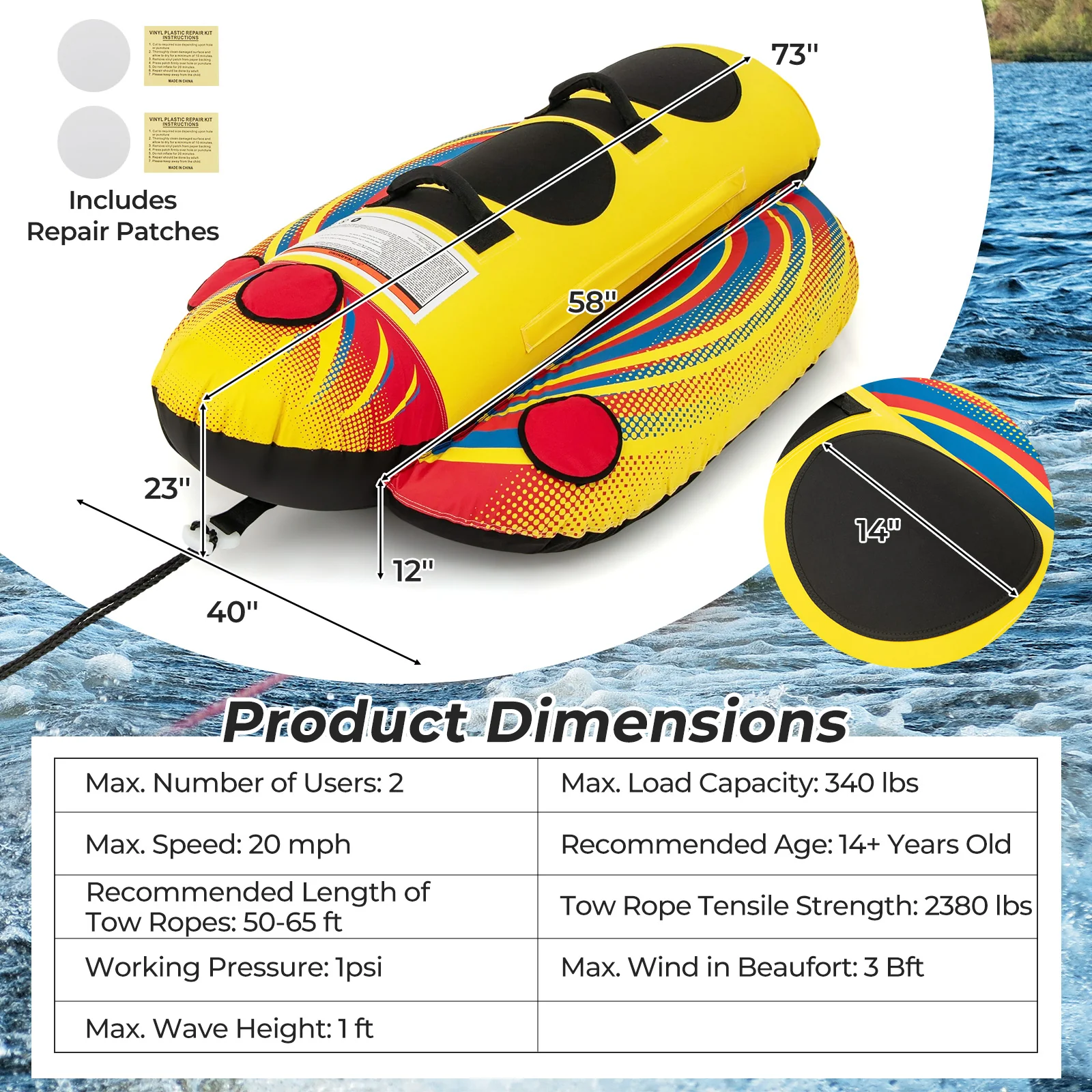 Inflatable Towable Tube Banana Boat, 1 or 2 Person - Image 6