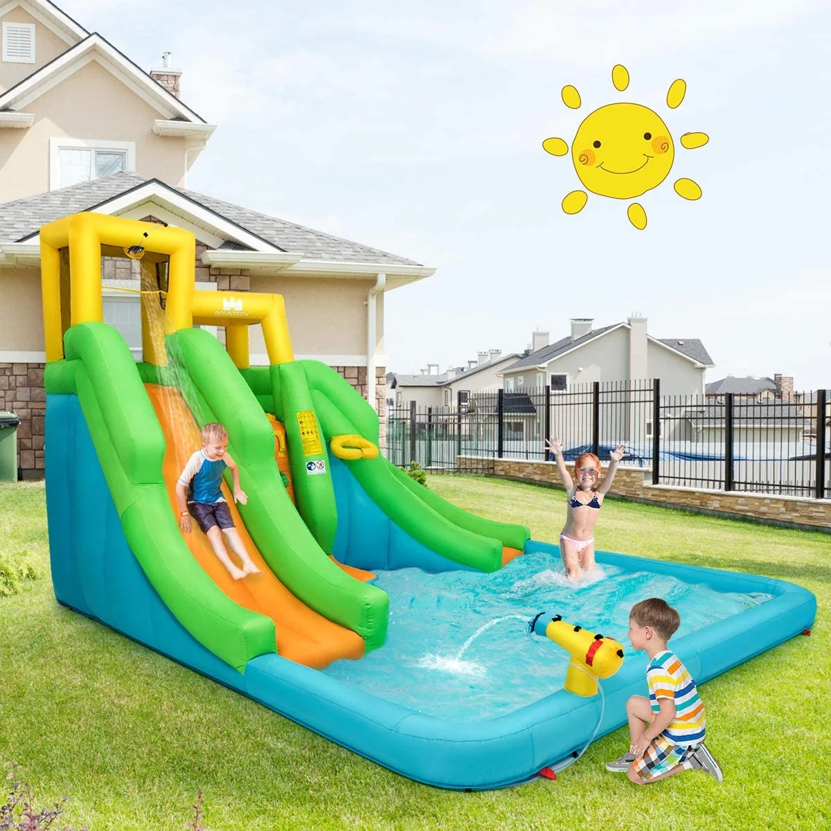 Inflatable Water Park Bounce House with Climbing Wall - Image 3