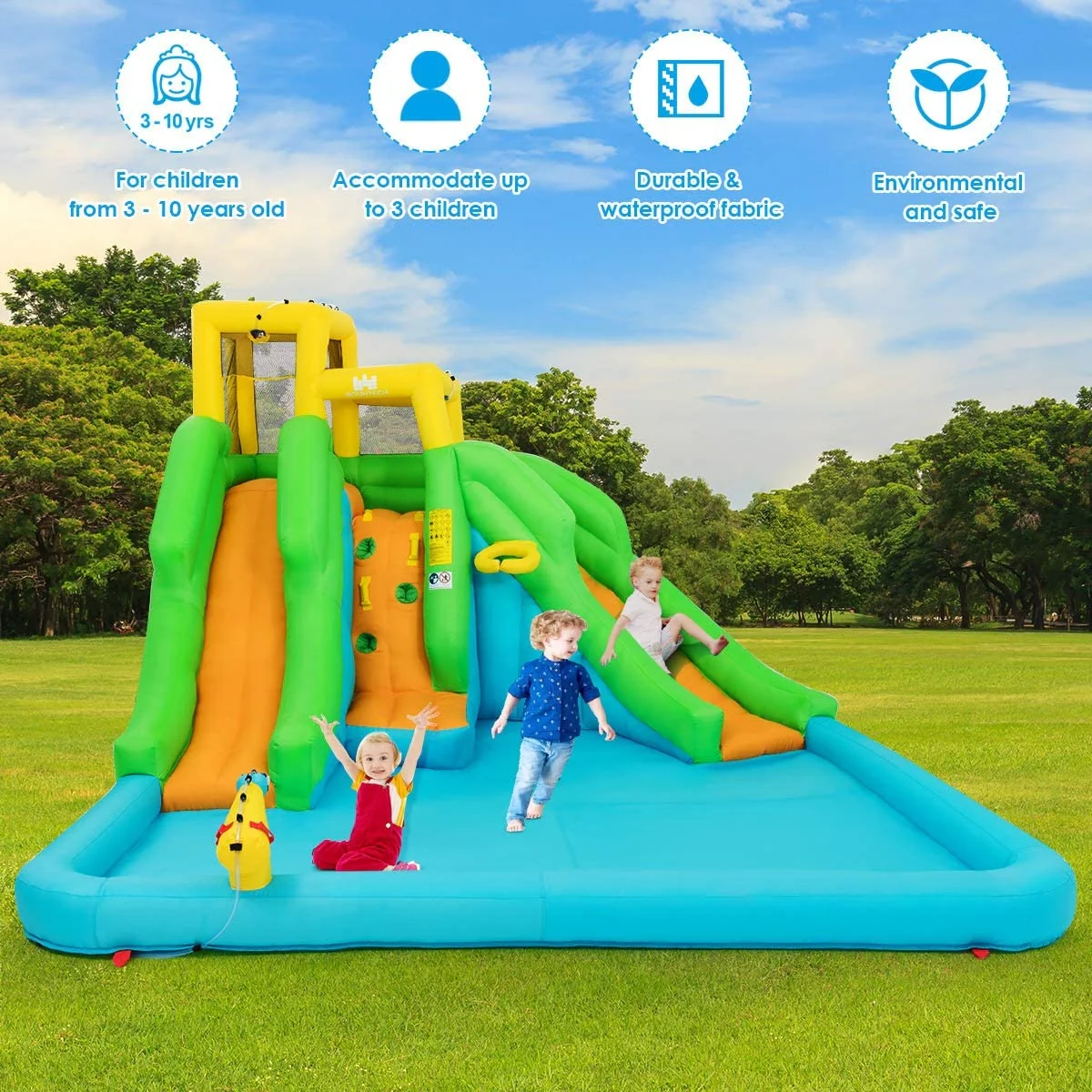Inflatable Water Park Bounce House with Climbing Wall - Image 7