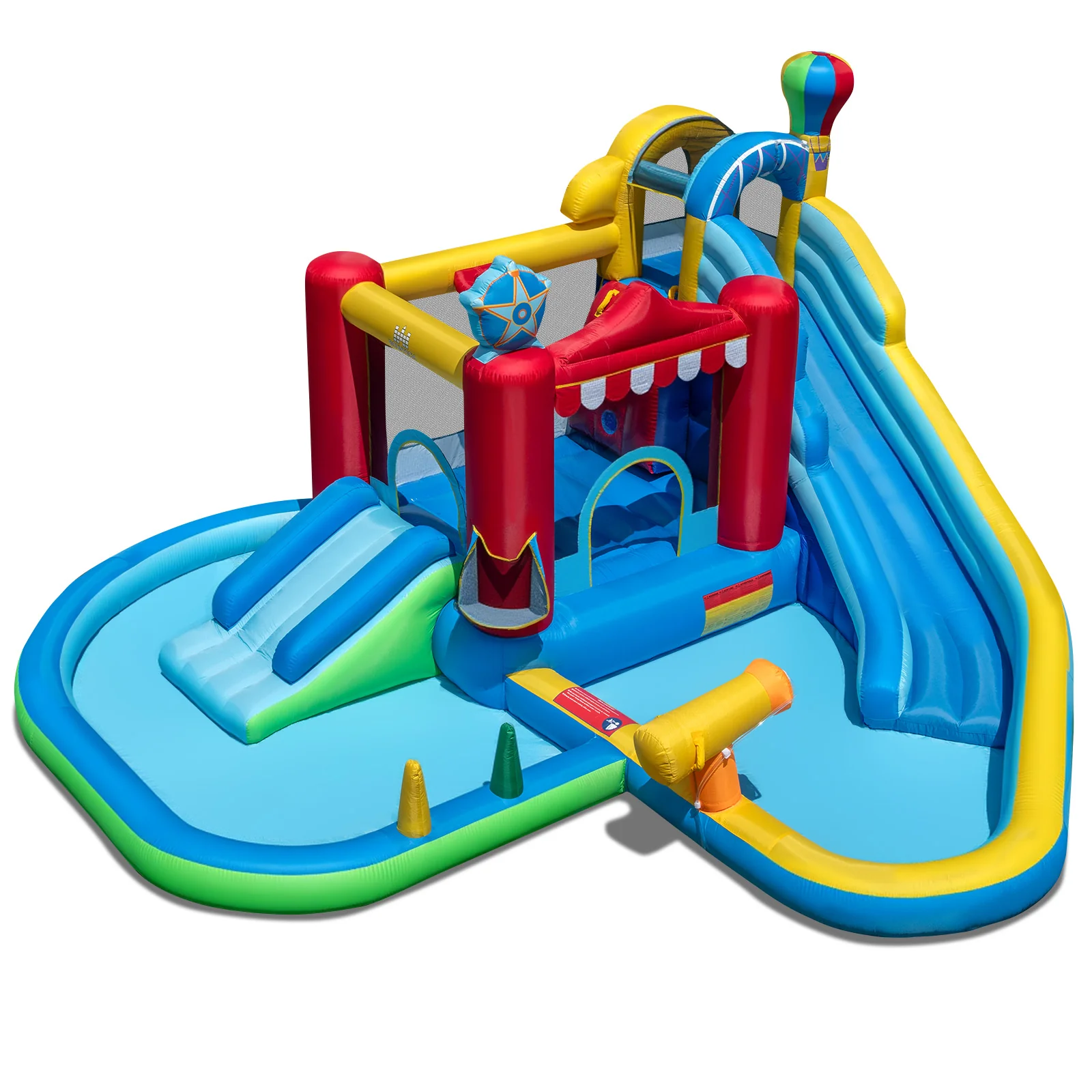 Inflatable Water Park with Splash Pool and Water Cannon for Birthday Party Without Blower, Multicolor